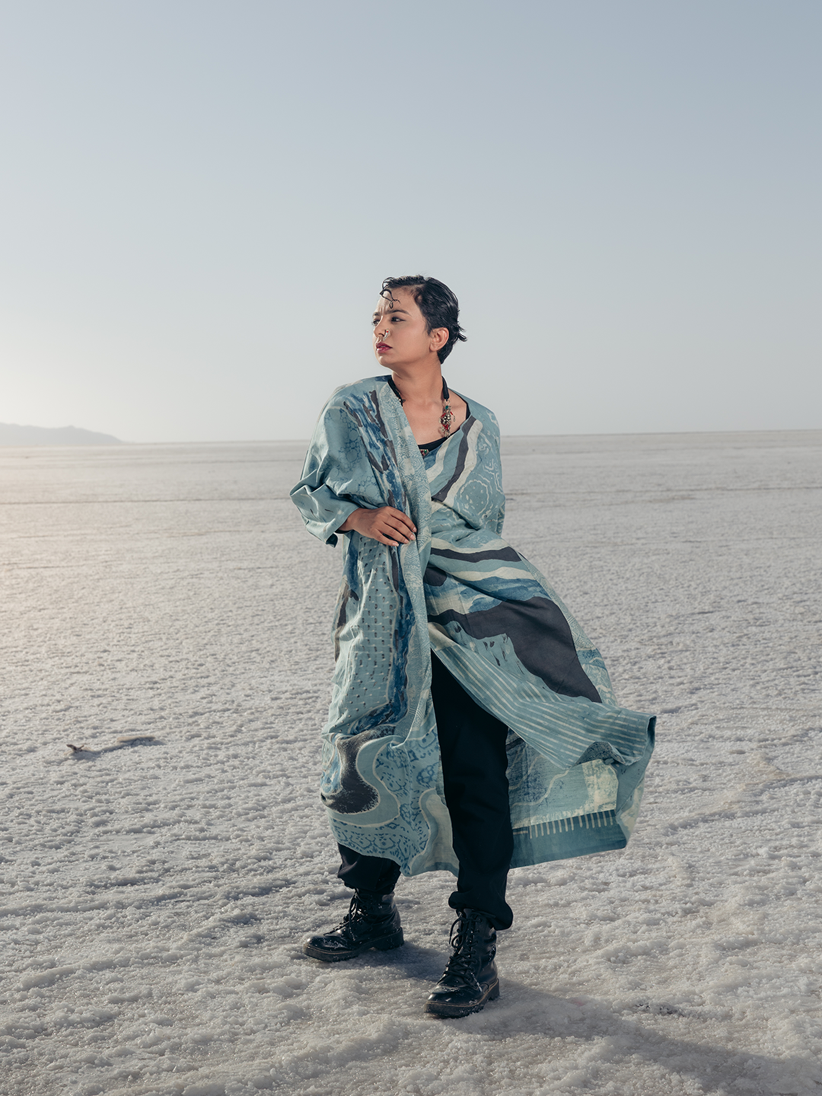 Ajrakh Silk Overlay Light Blue