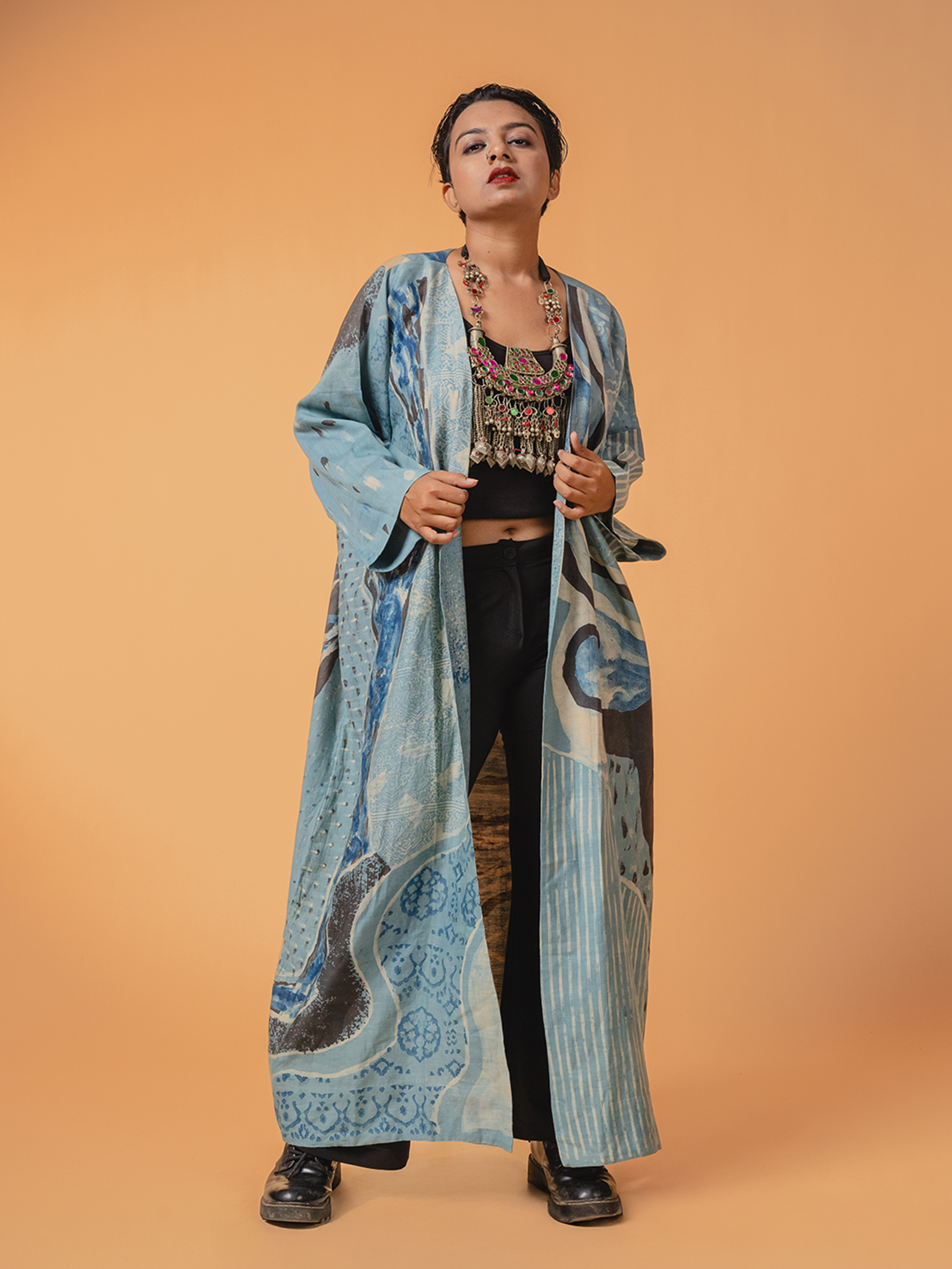 Ajrakh Silk Overlay Light Blue