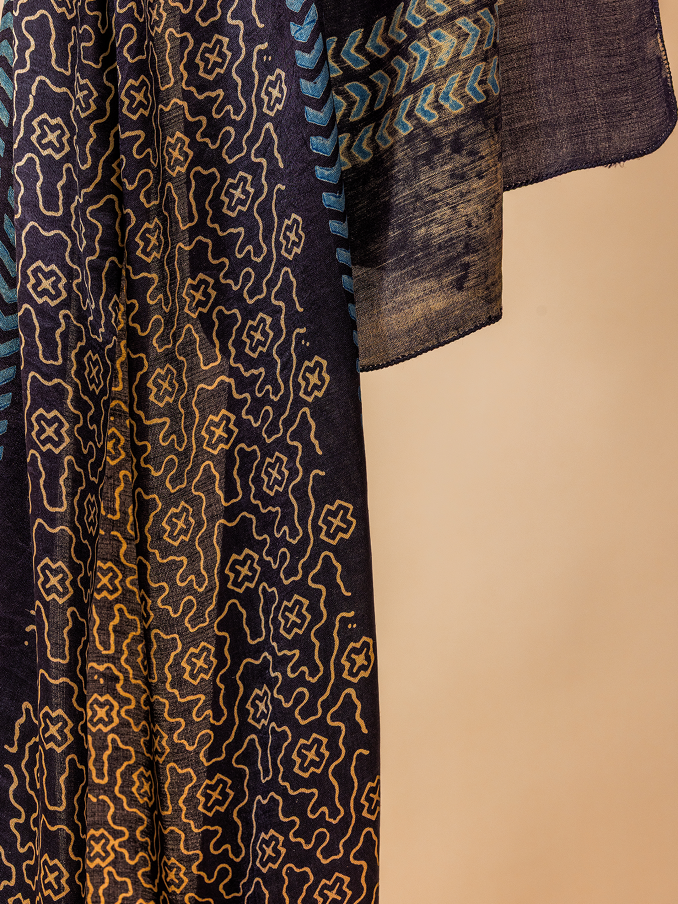 Ajrakh Silk Stole Black