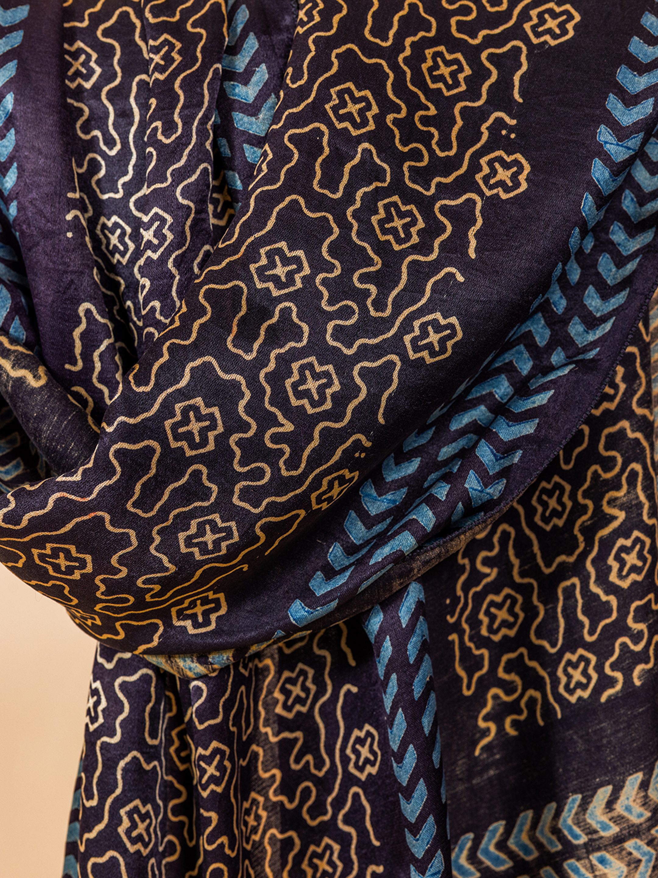 Ajrakh Silk Stole Black