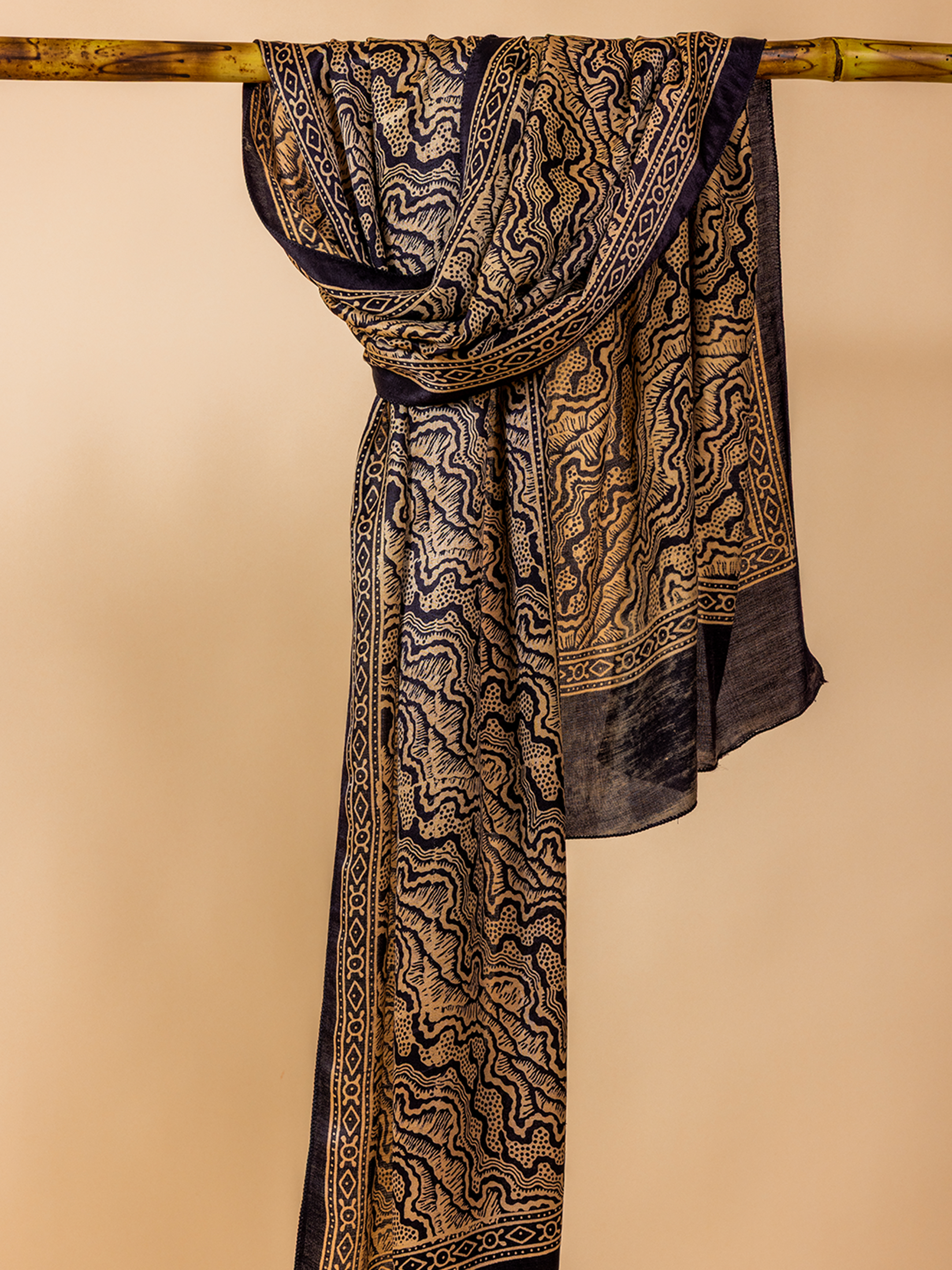 Ajrakh Silk Stole Black & White