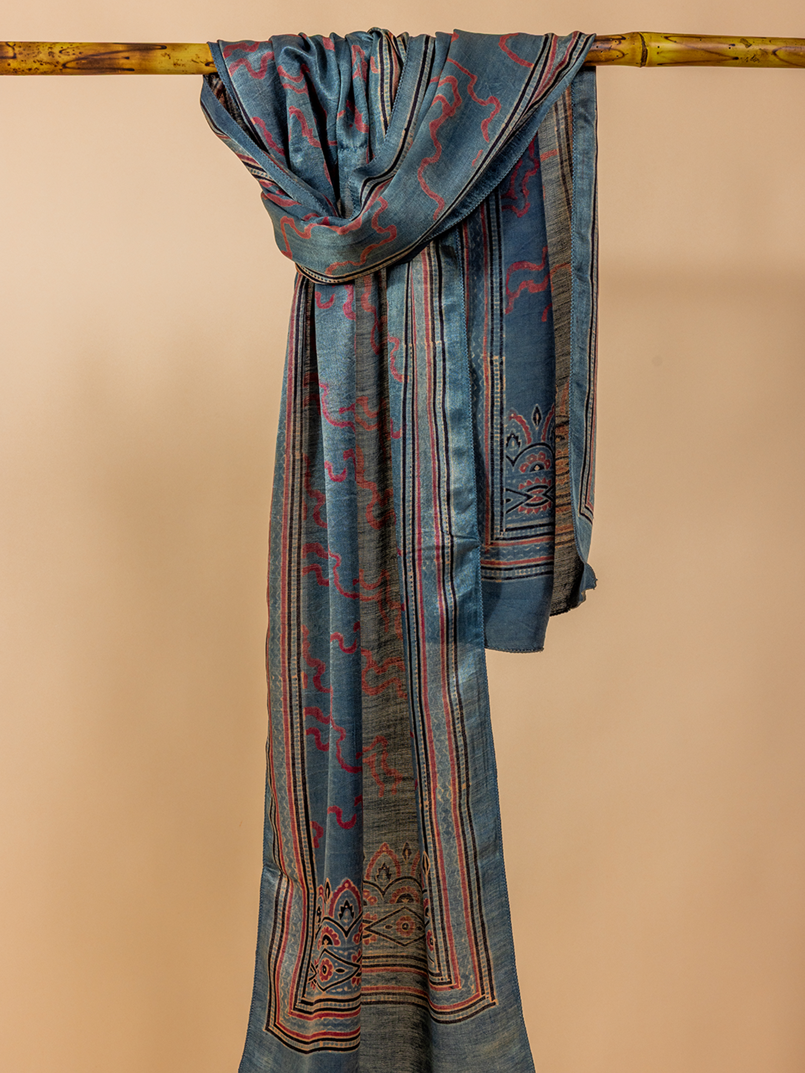 Ajrakh Silk Stole Blue