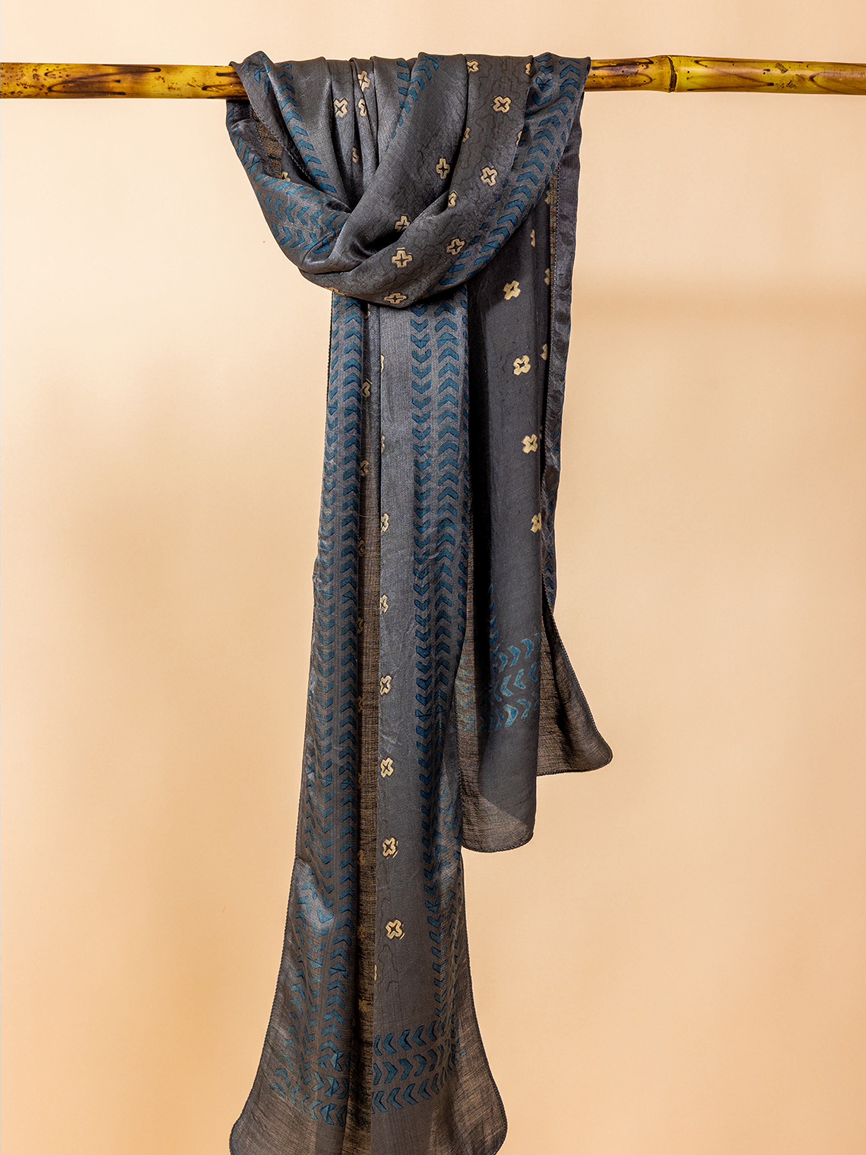 Ajrakh Silk Stole Grey