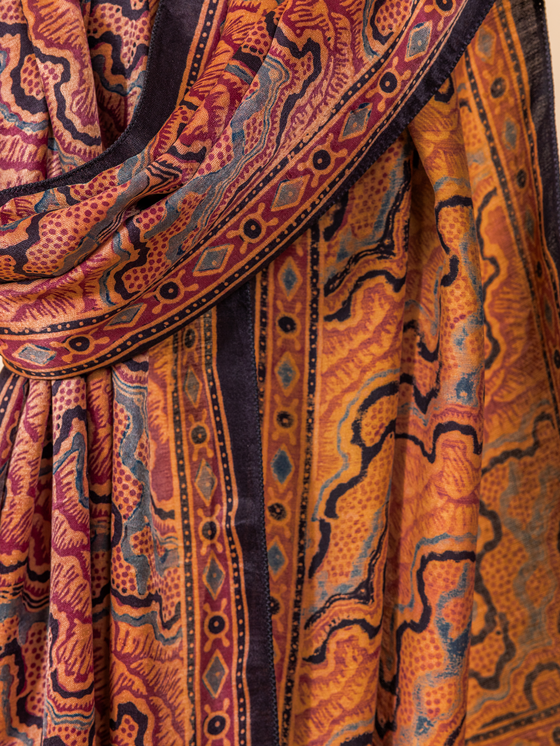 Ajrakh Silk Stole Maroon