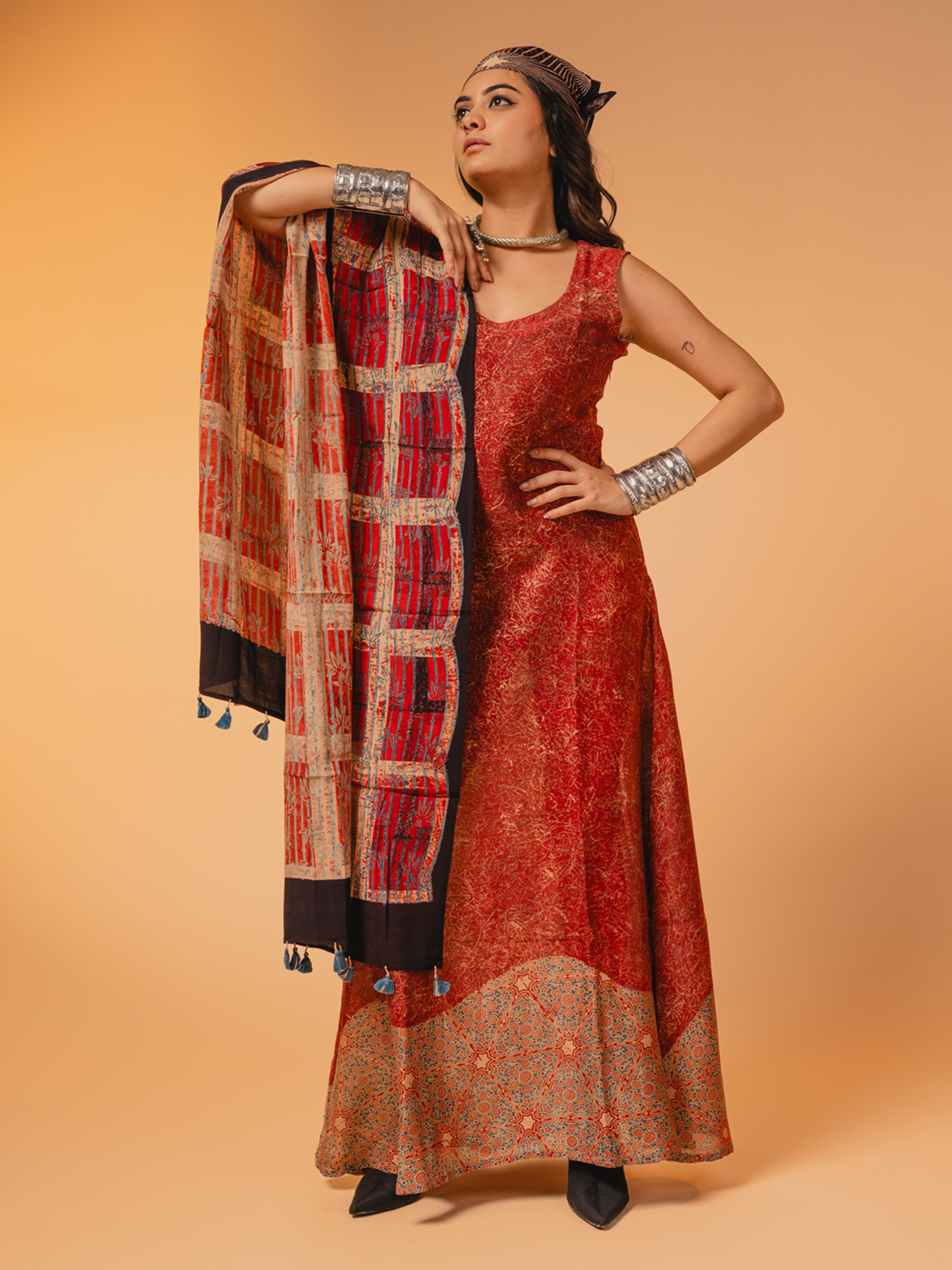Ajrakh Silk Stole Red