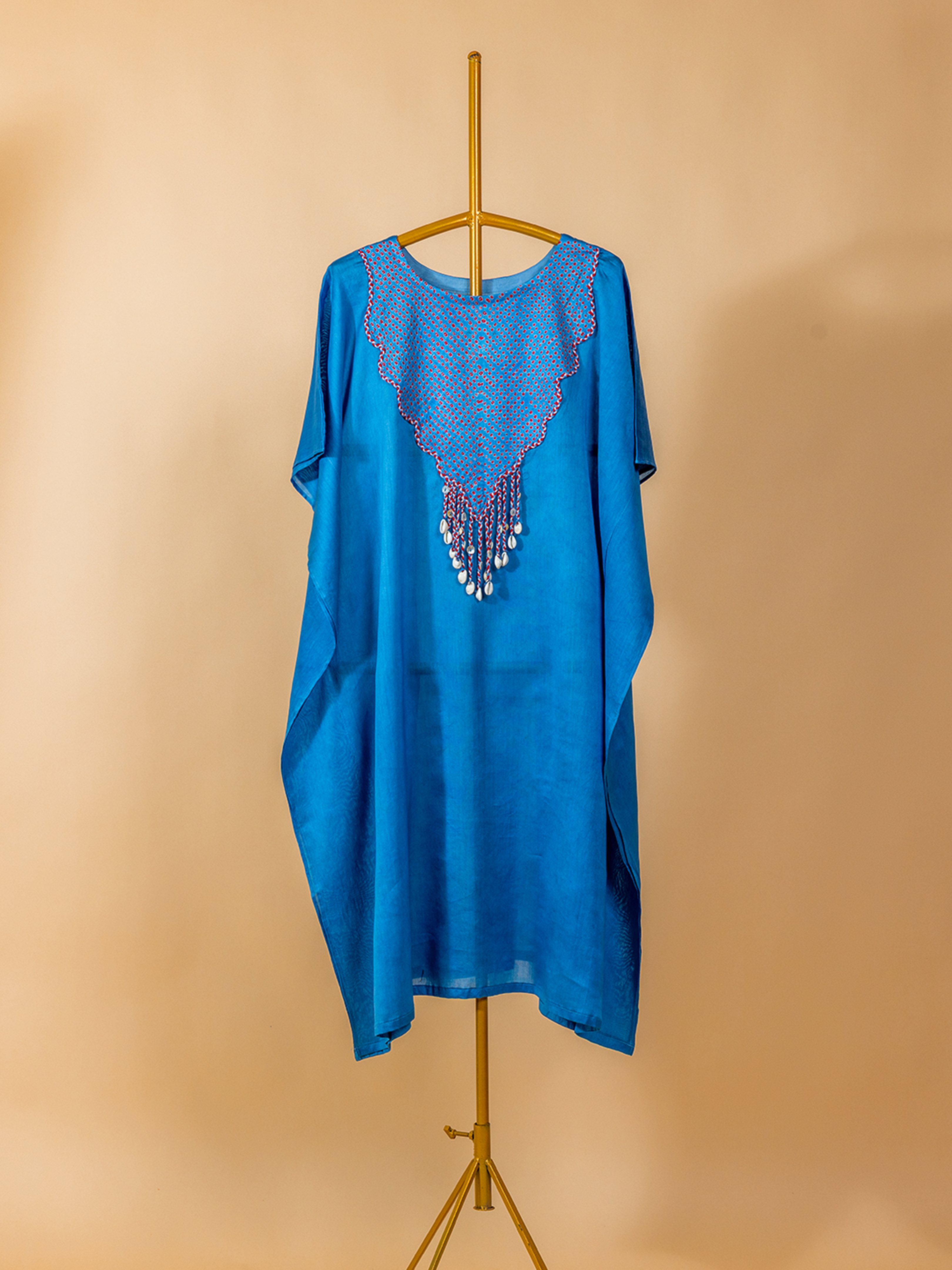 Bandhani Chanderi Silk Kaftan Blue