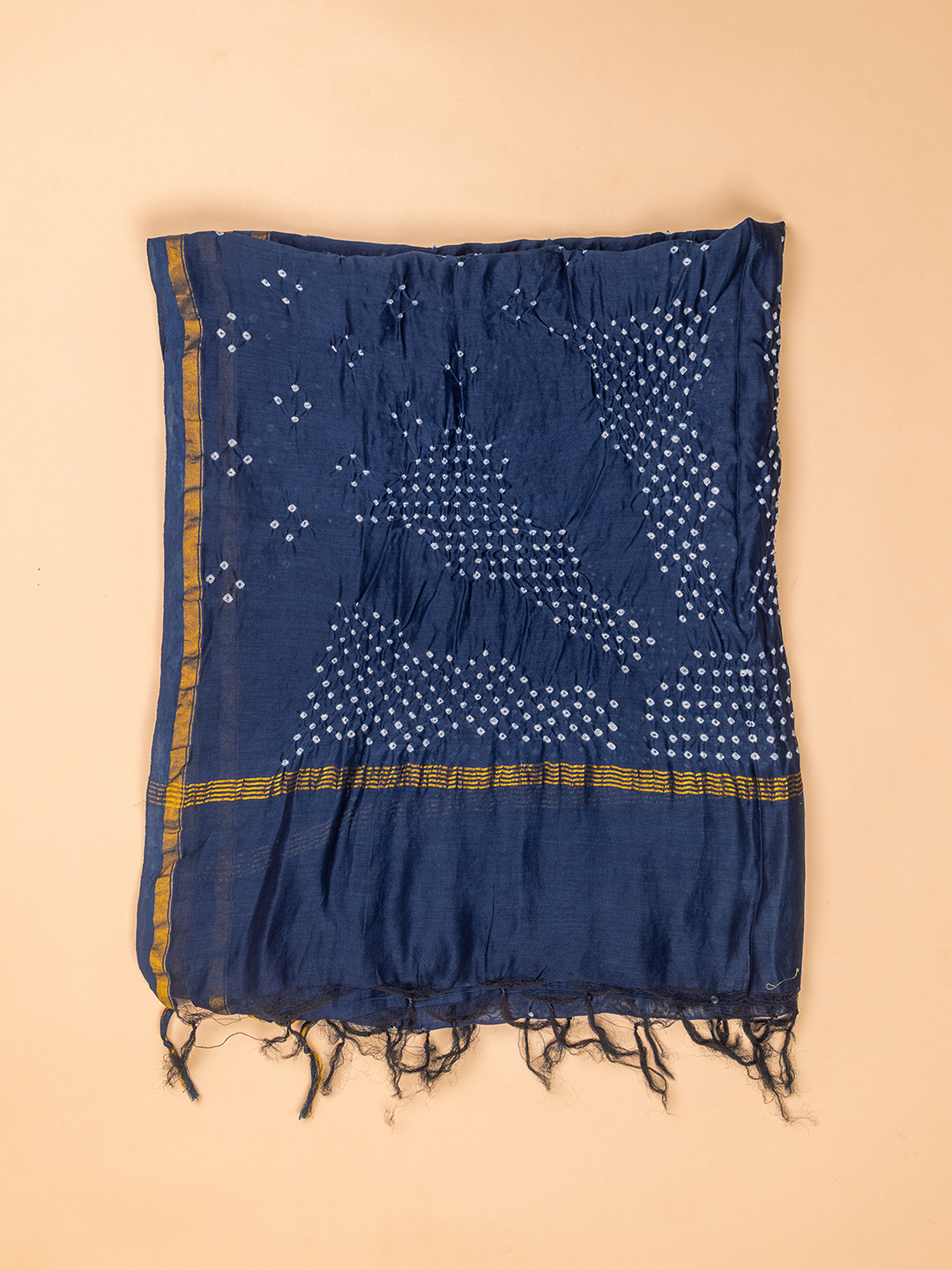 Bandhani Cotton Silk Dupatta Dark Blue