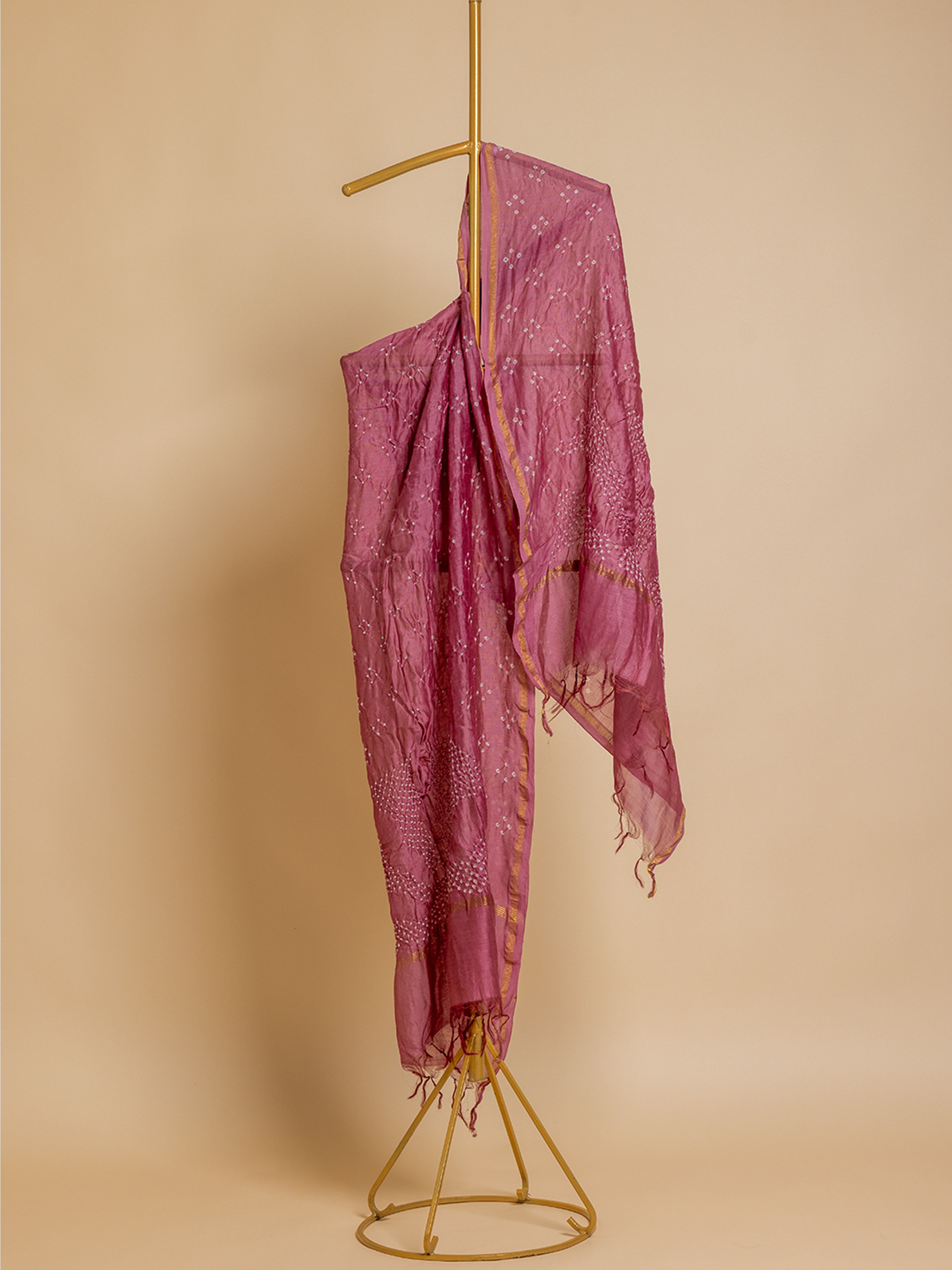 Bandhani Cotton Silk Dupatta Pink