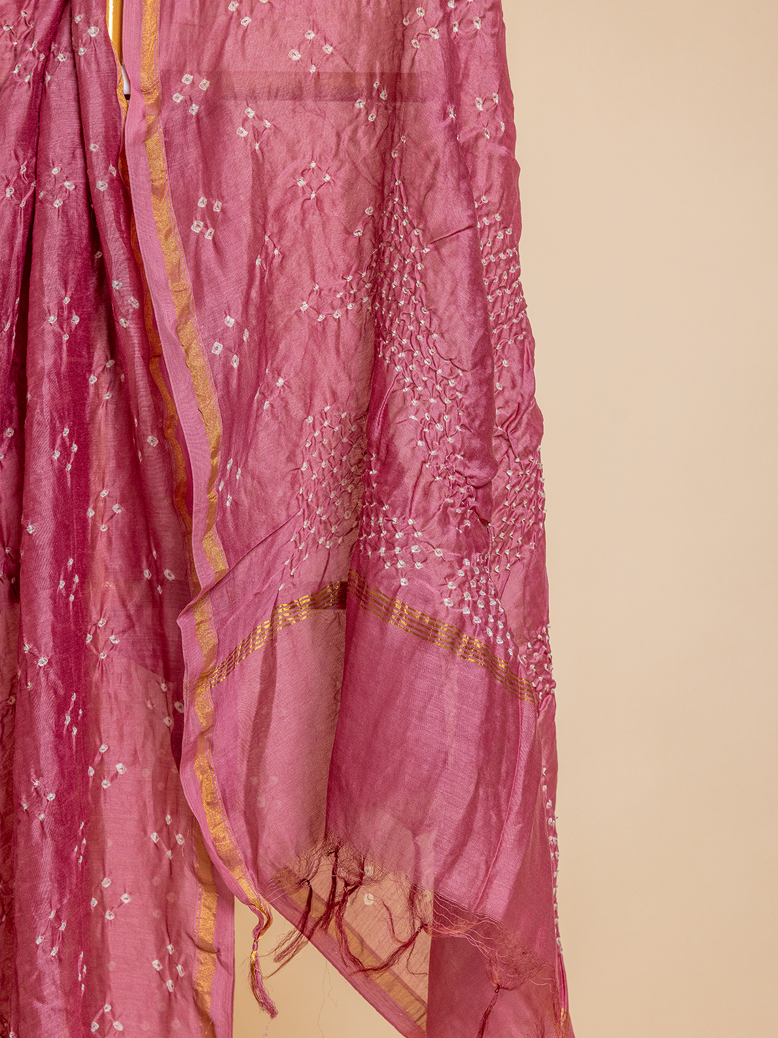 Bandhani Cotton Silk Dupatta Pink