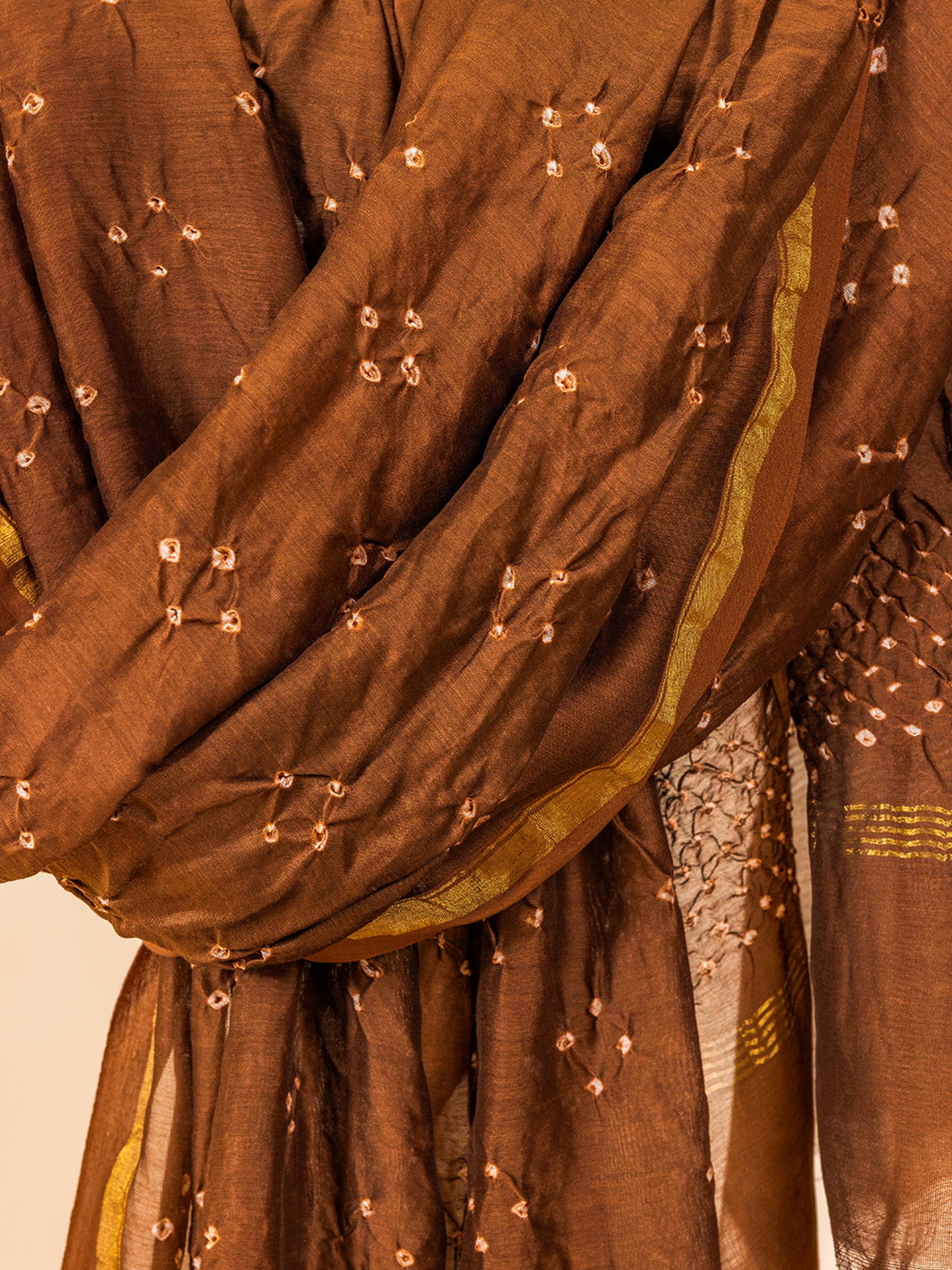 Bandhani Cotton Silk Dupatta Brown