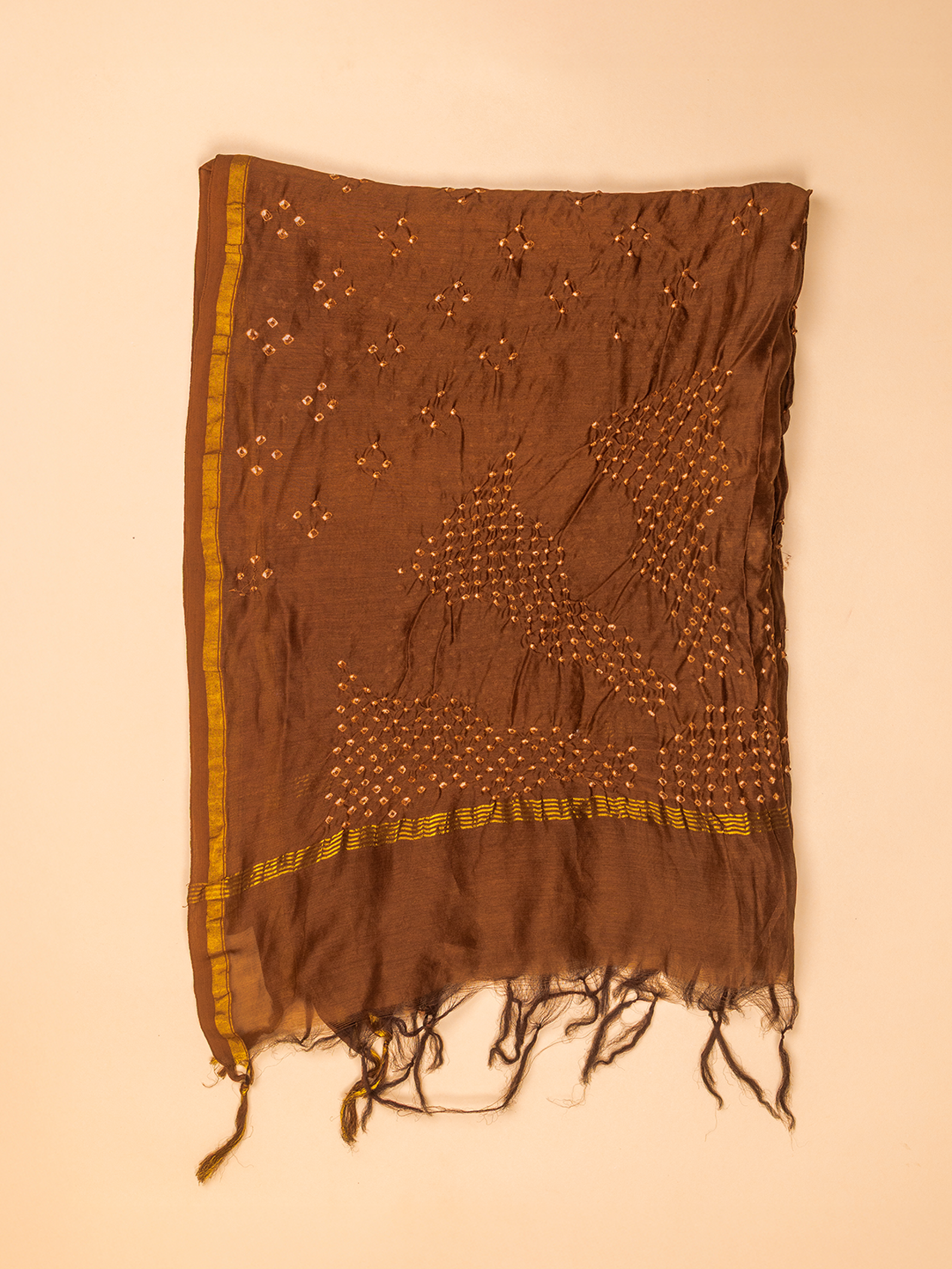 Bandhani Cotton Silk Dupatta Brown