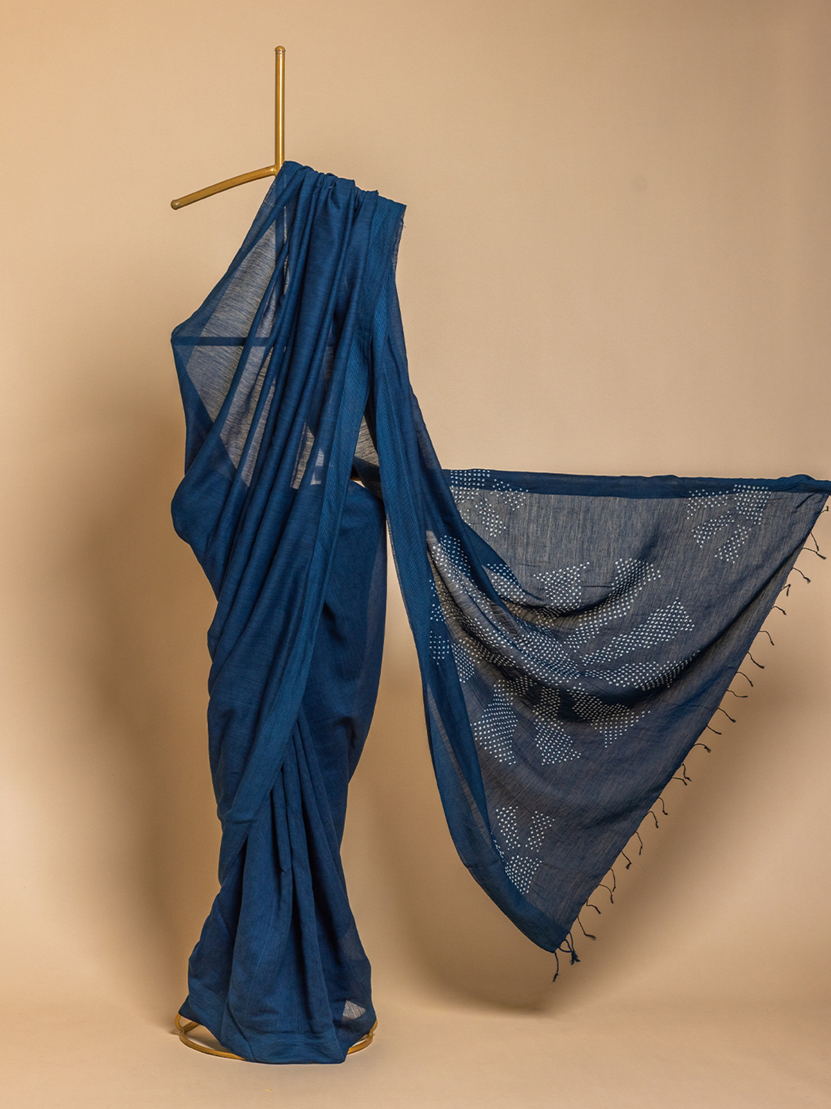 Bandhani Cotton Silk Saree Blue