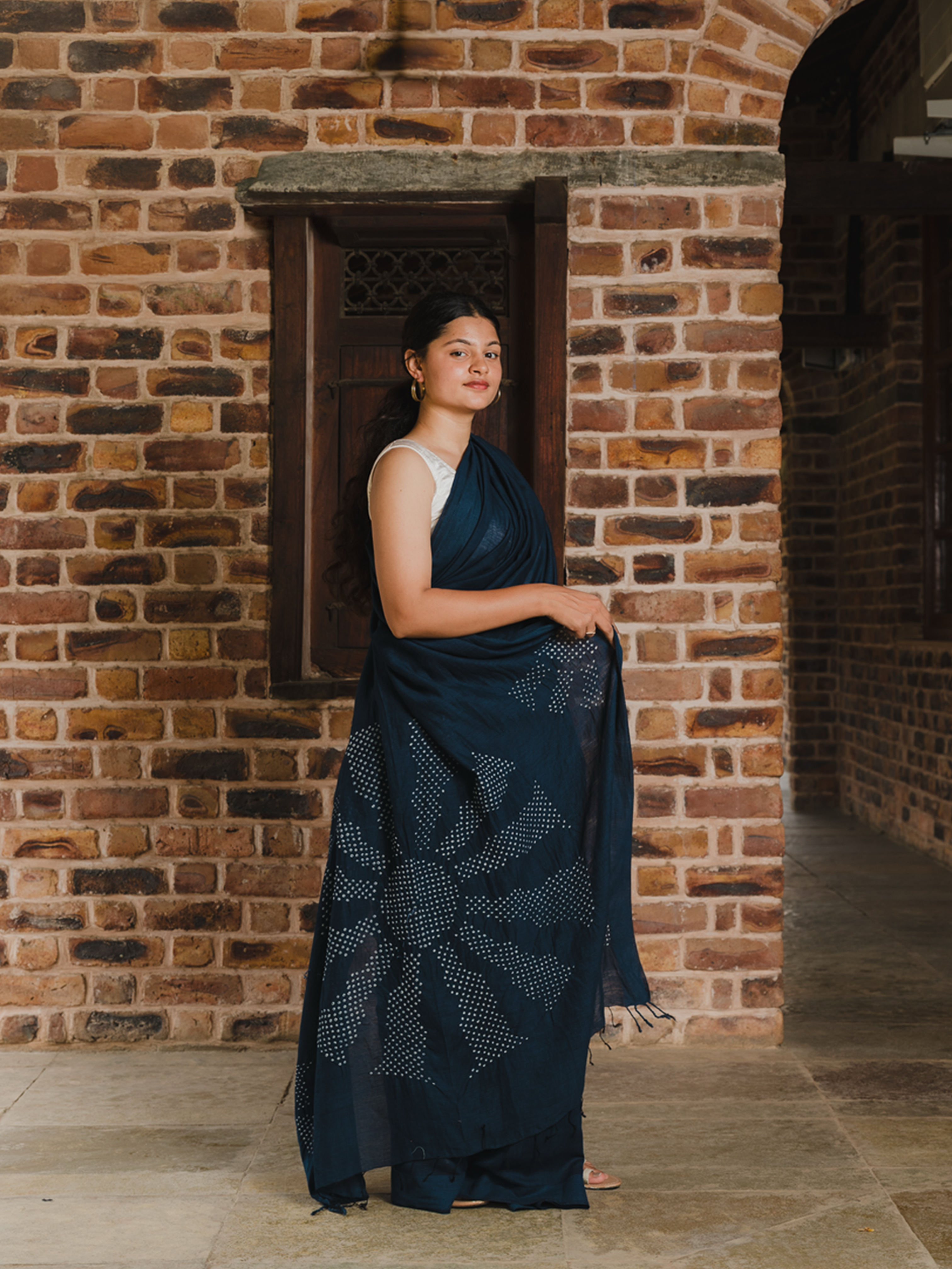 Bandhani Cotton Silk Saree Blue