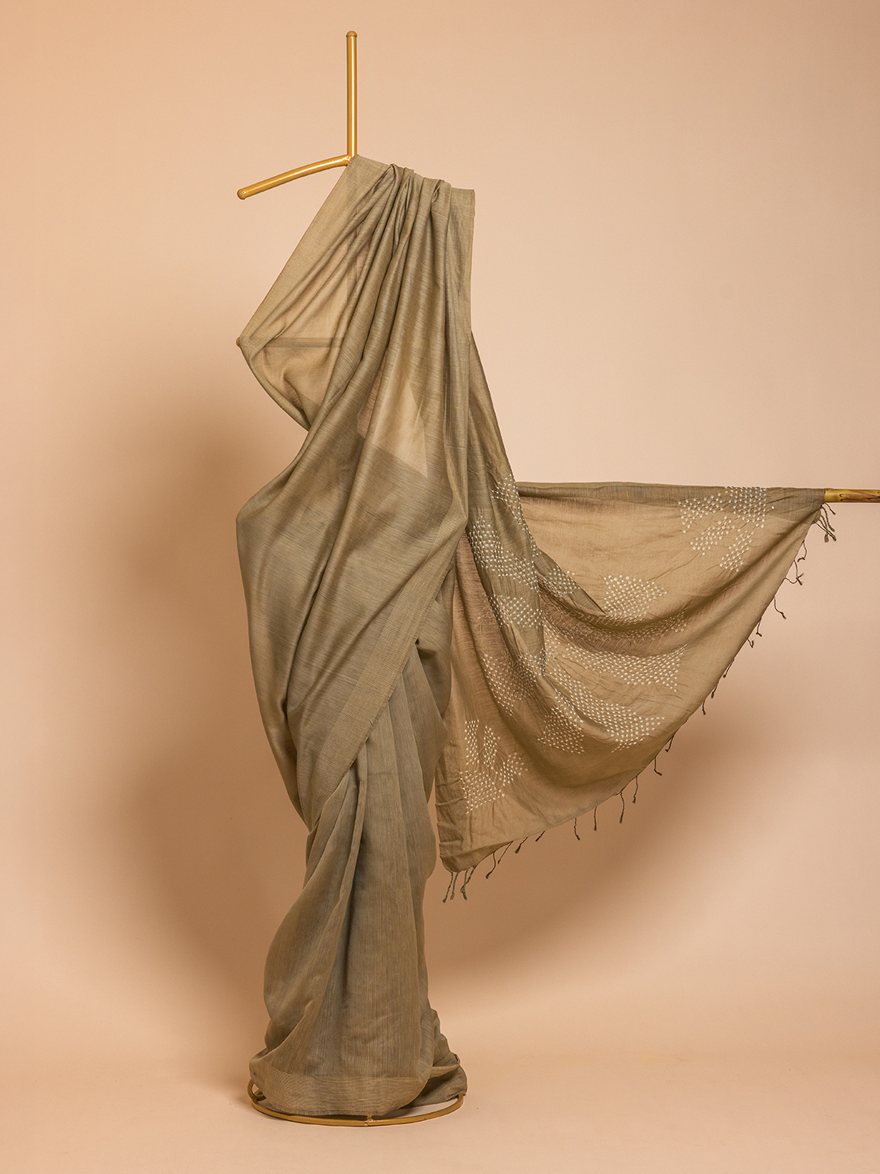 Bandhani Cotton Silk Saree Sand Brown
