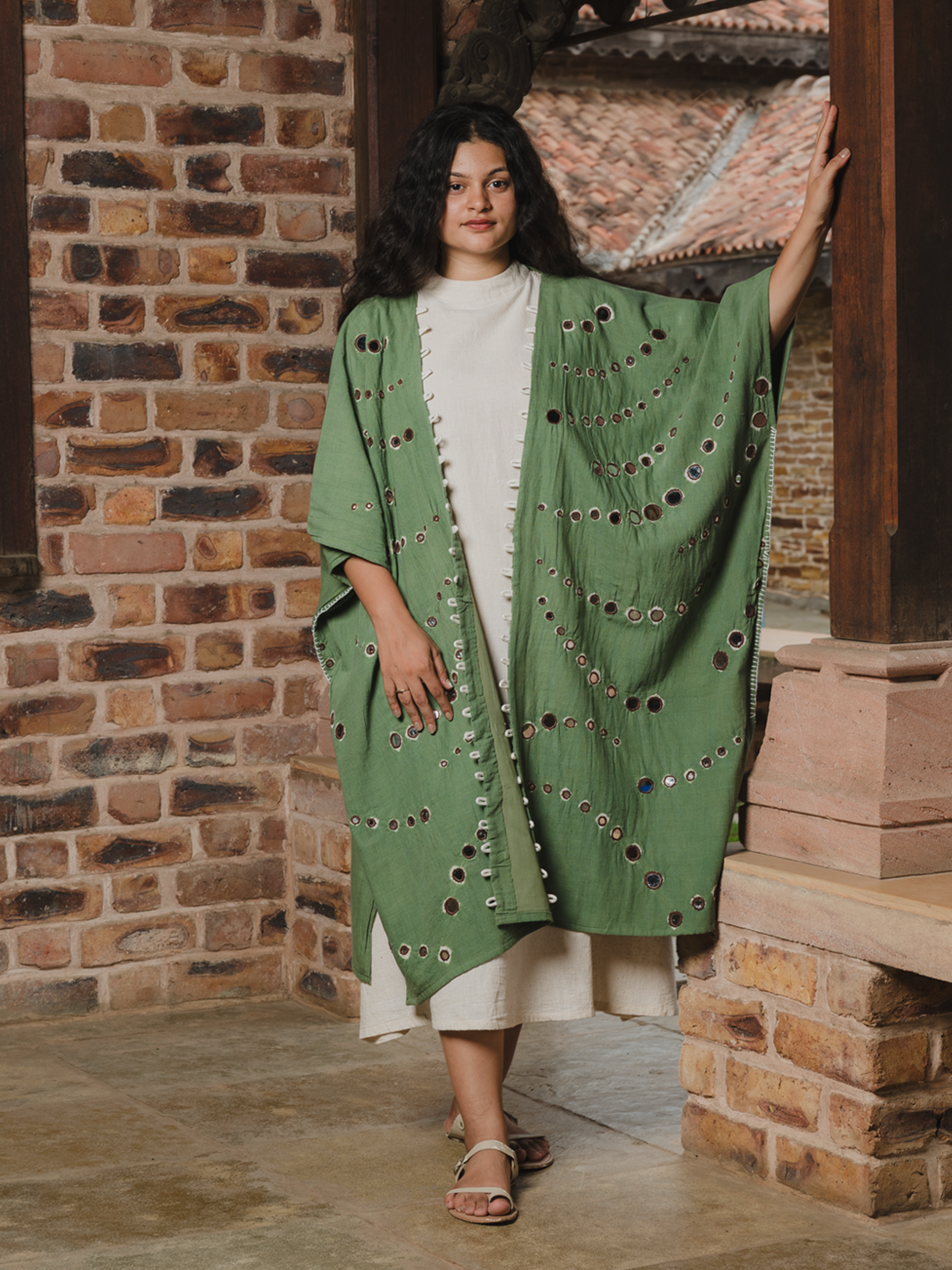 Bandhani  Kala Cotton Overlay Green