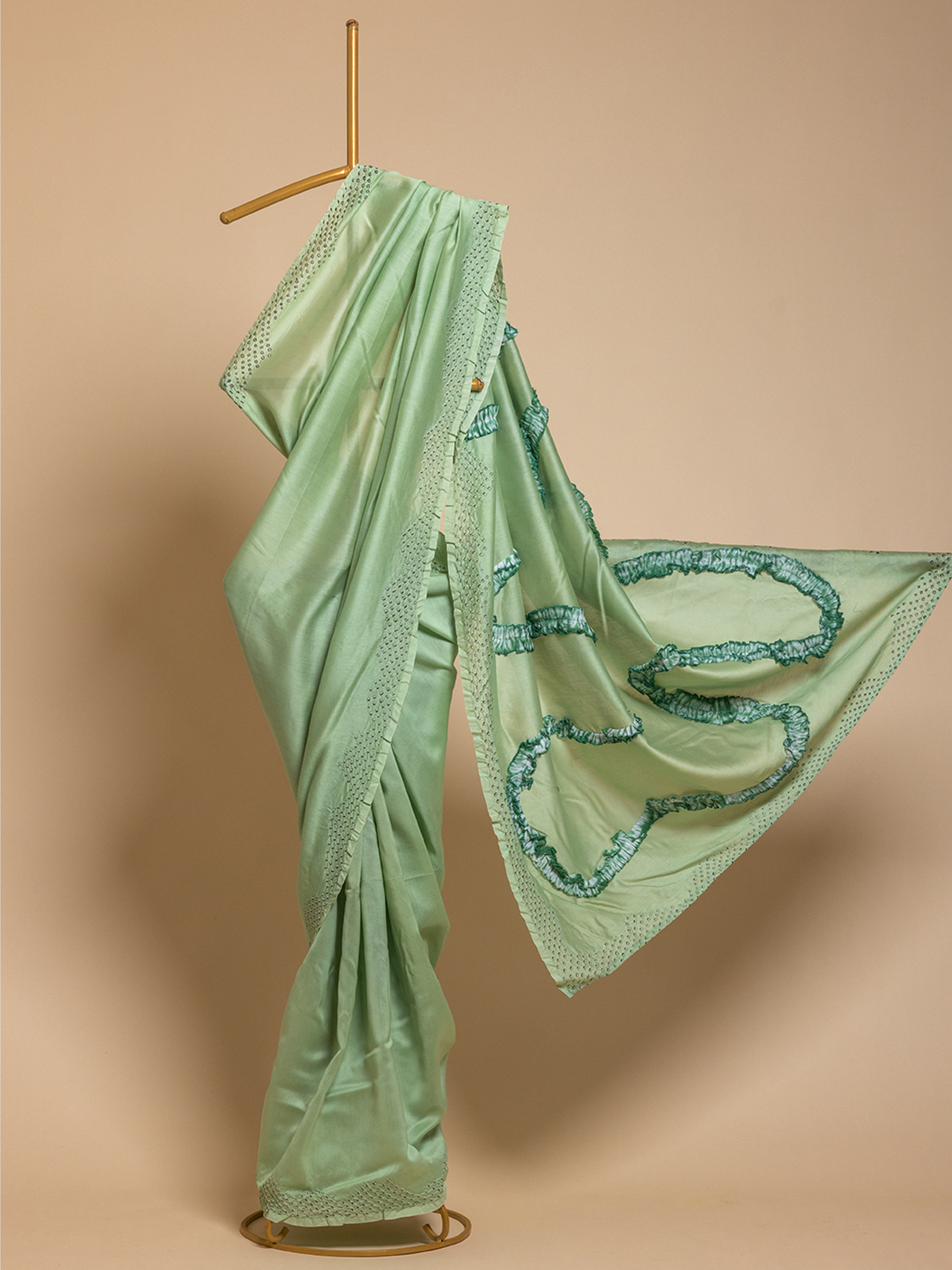 Bandhani  Kala Cotton Saree Pastel Green