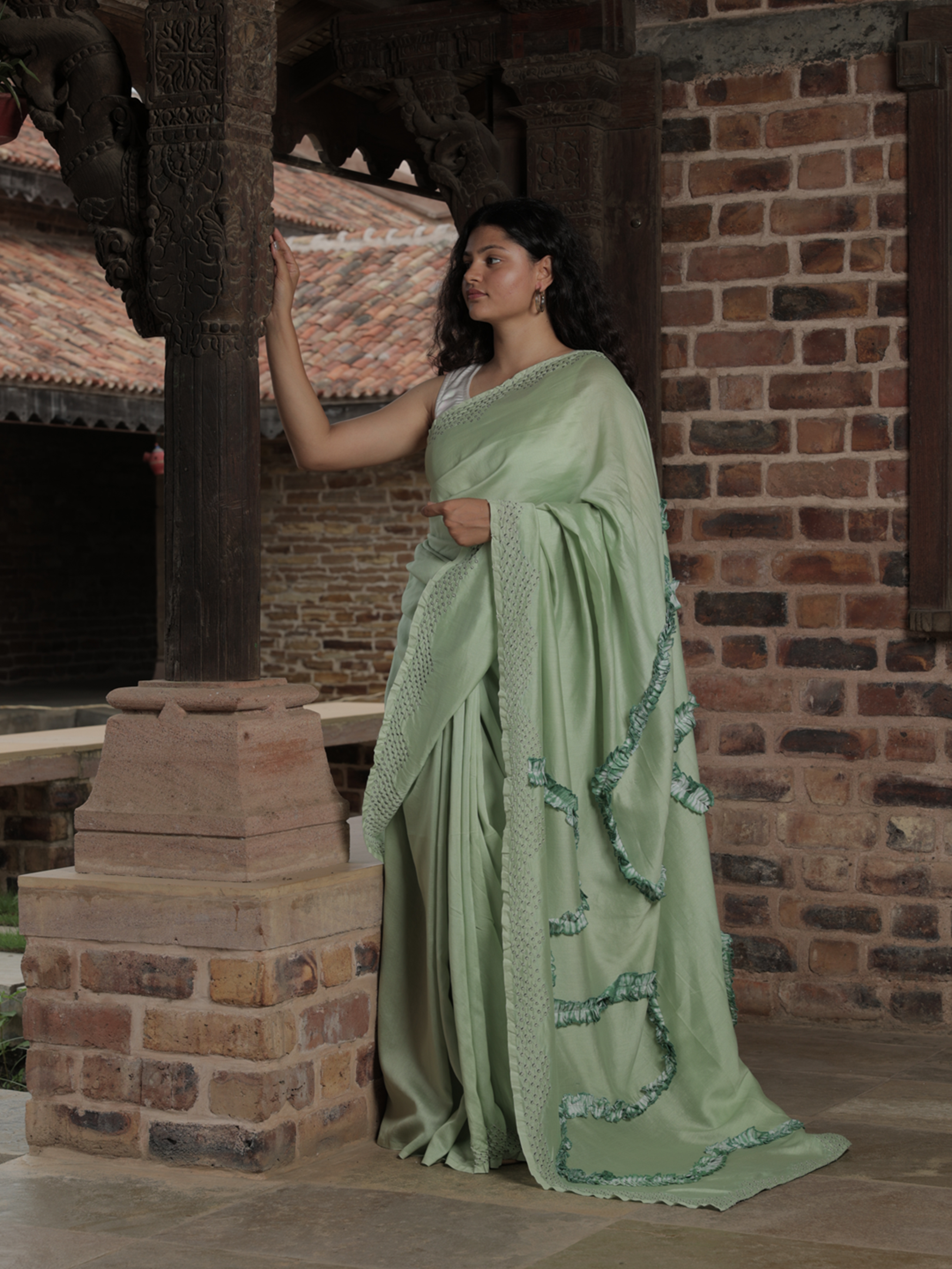 Bandhani  Kala Cotton Saree Pastel Green