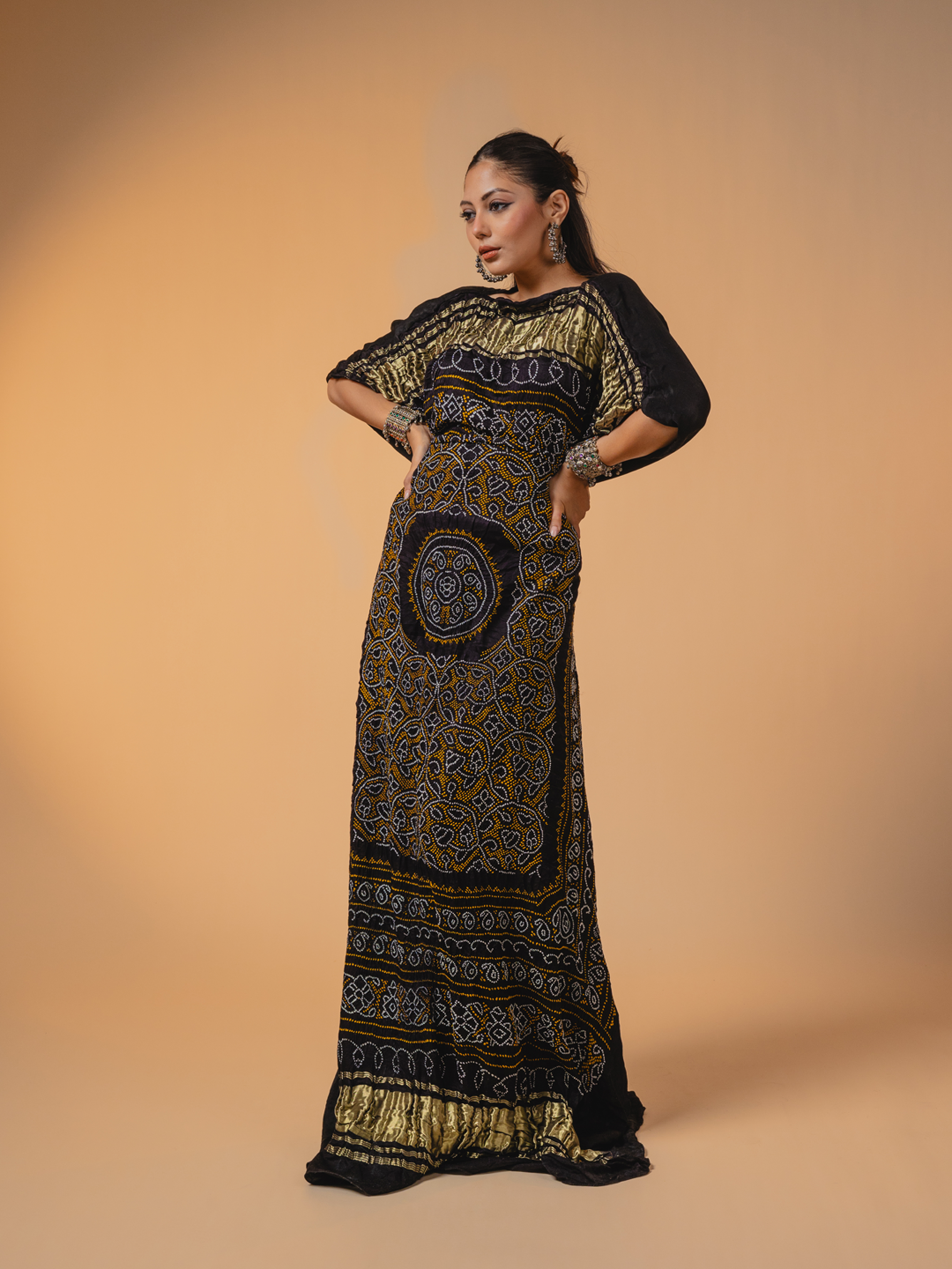 Bandhani Silk Dress Black