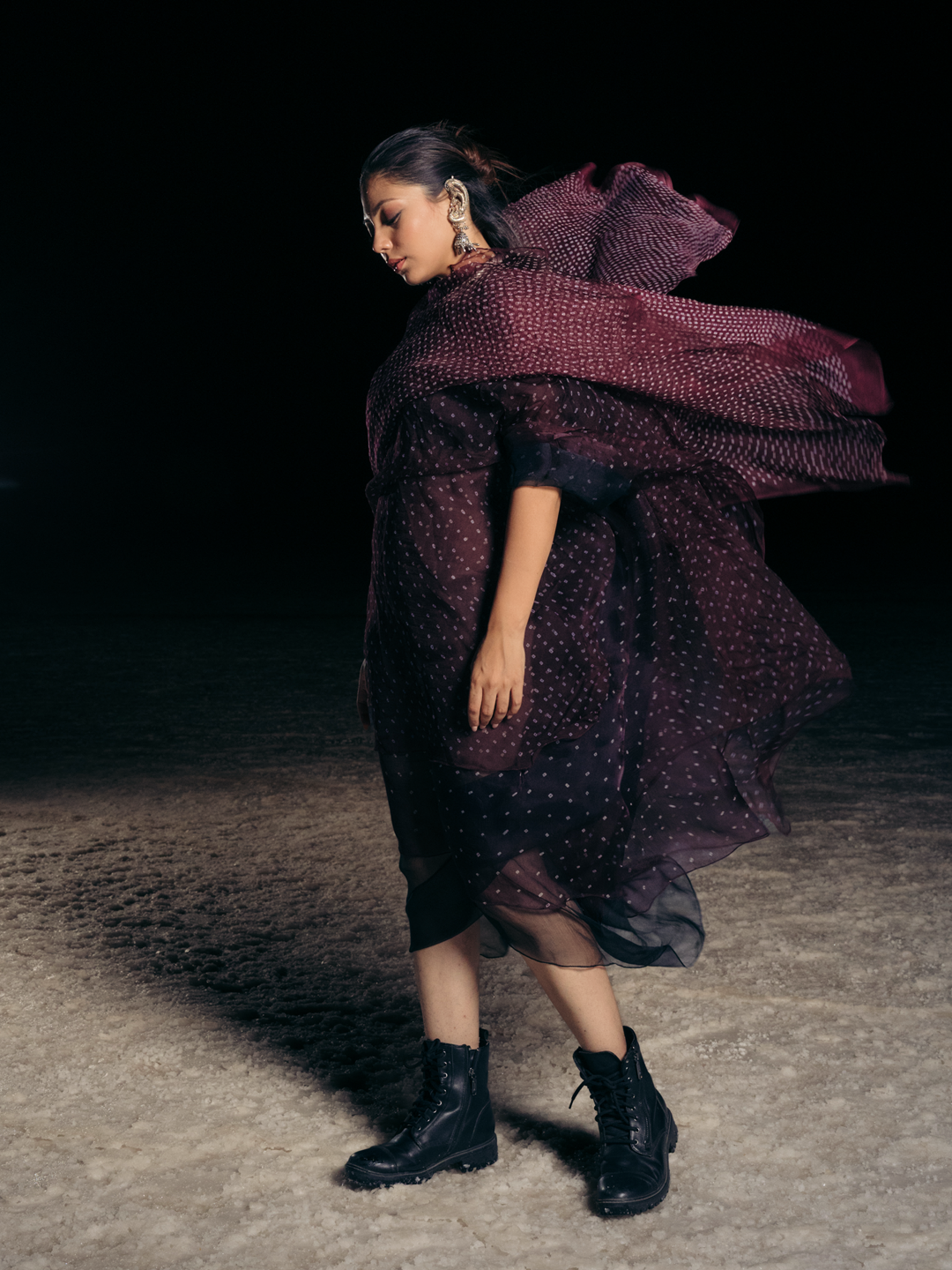 Bandhani Silk Dress Dark Purple