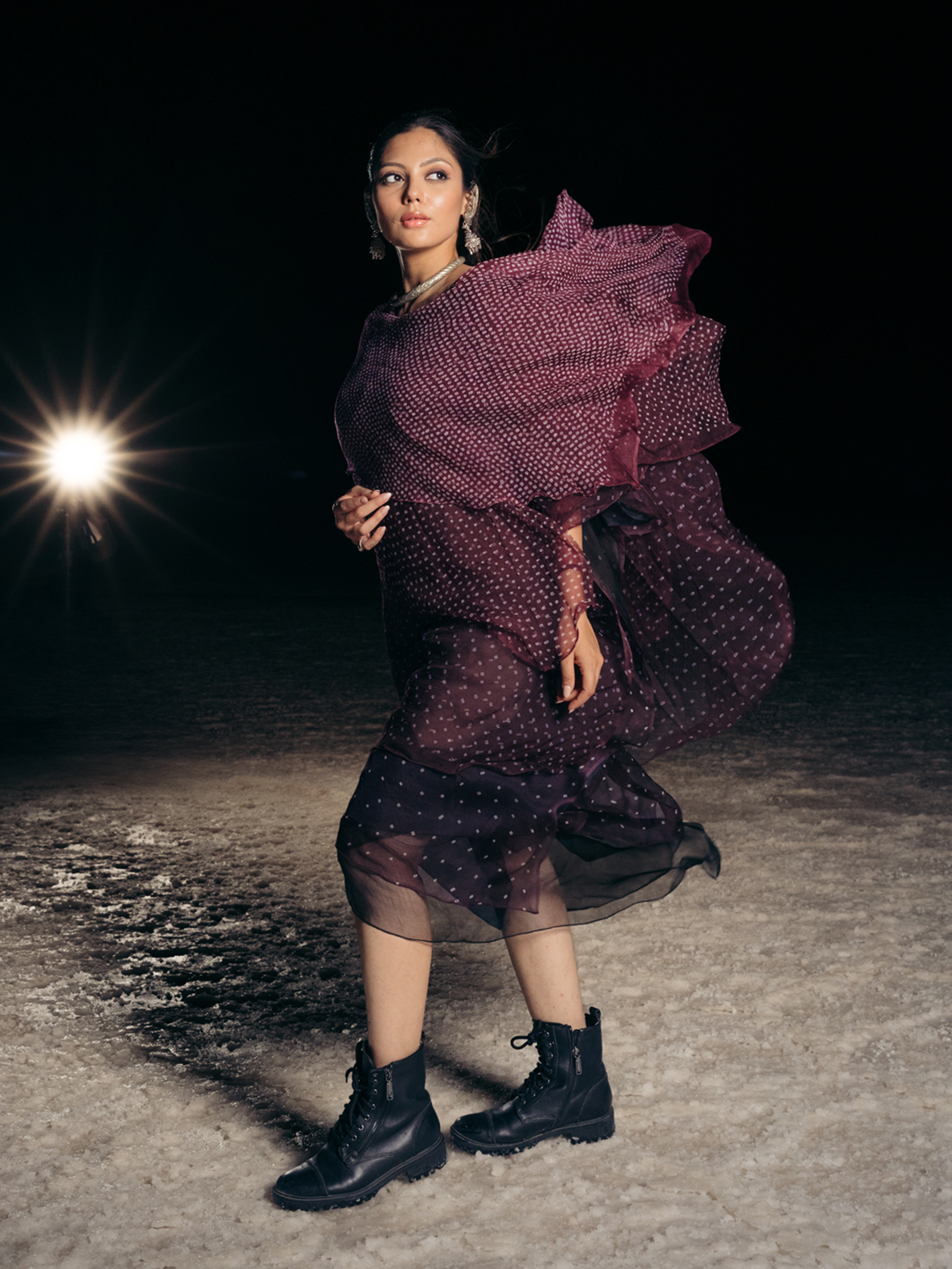 Bandhani Silk Dress Dark Purple