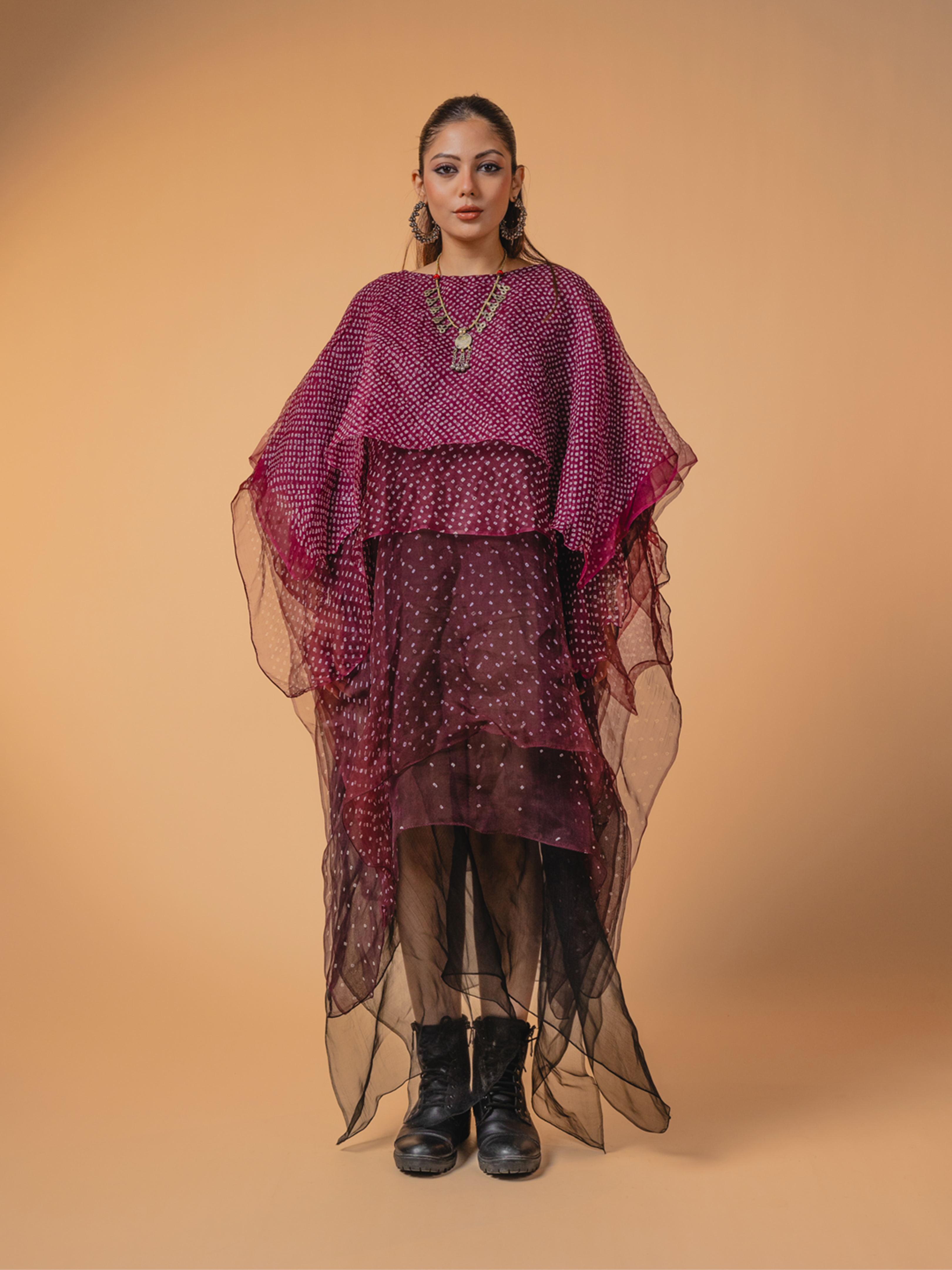 Bandhani Silk Dress Dark Purple