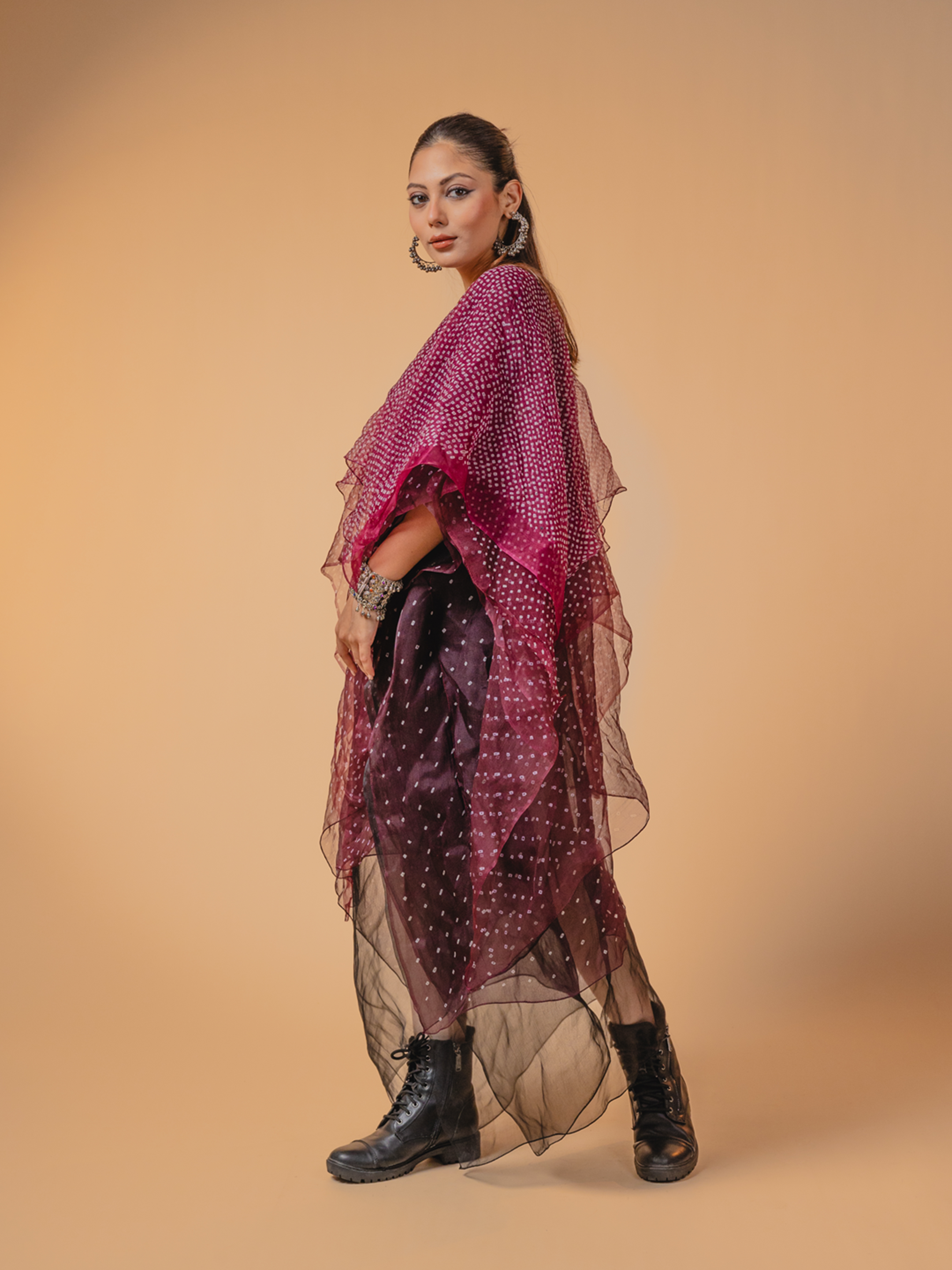 Bandhani Silk Dress Dark Purple
