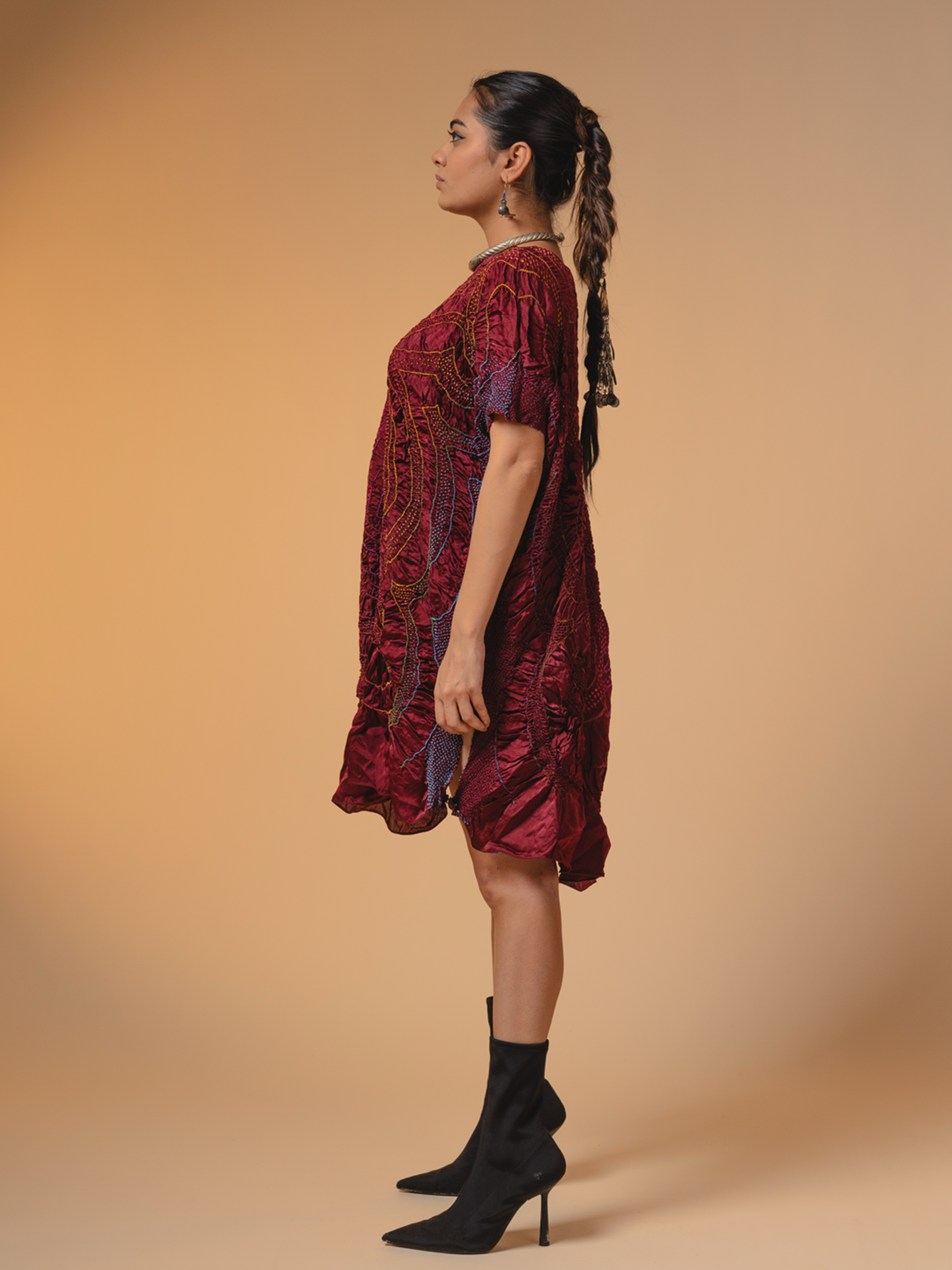 Bandhani Silk Dress Red