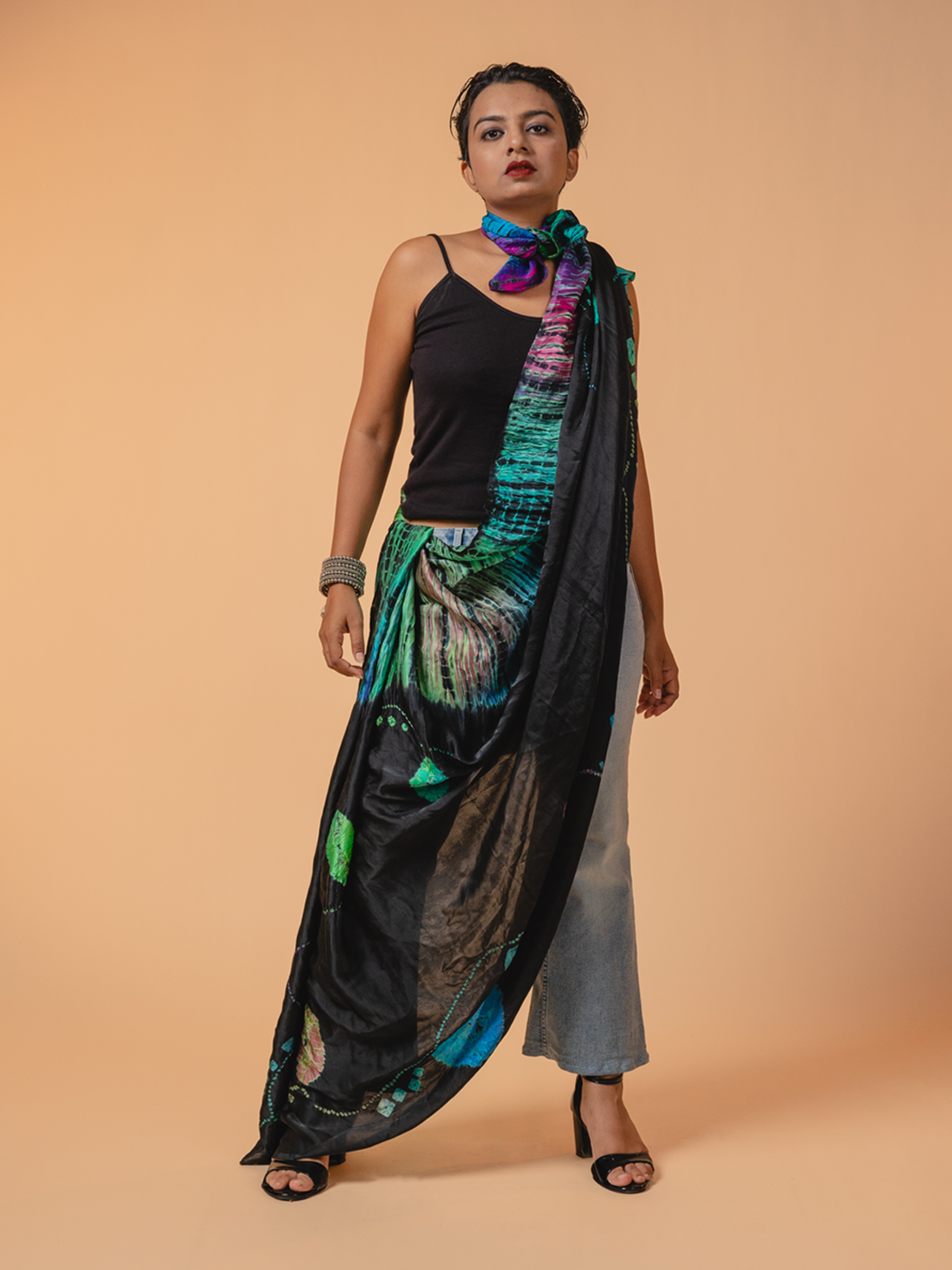 Bandhani Silk Dupatta  Black