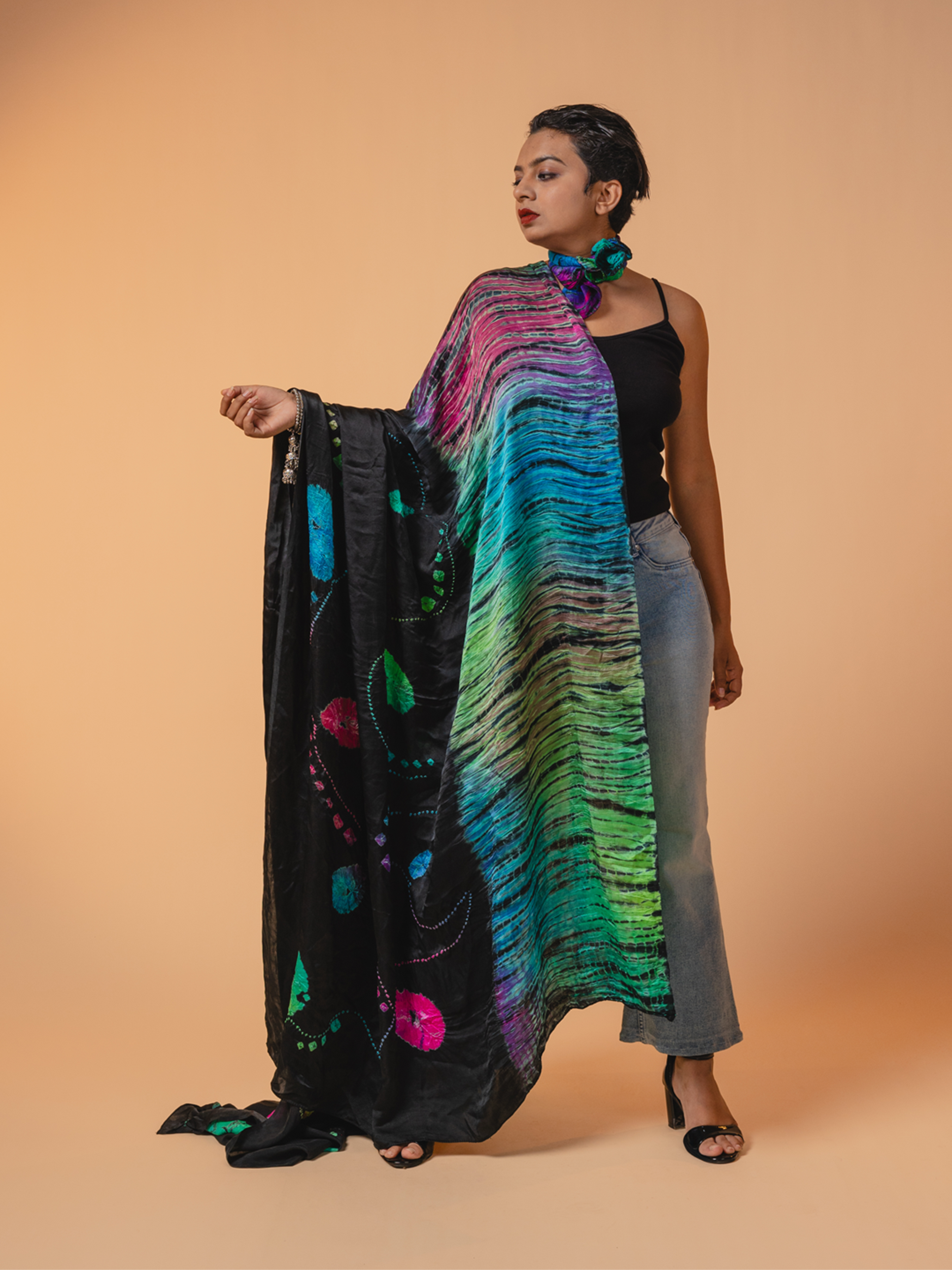 Bandhani Silk Dupatta  Black