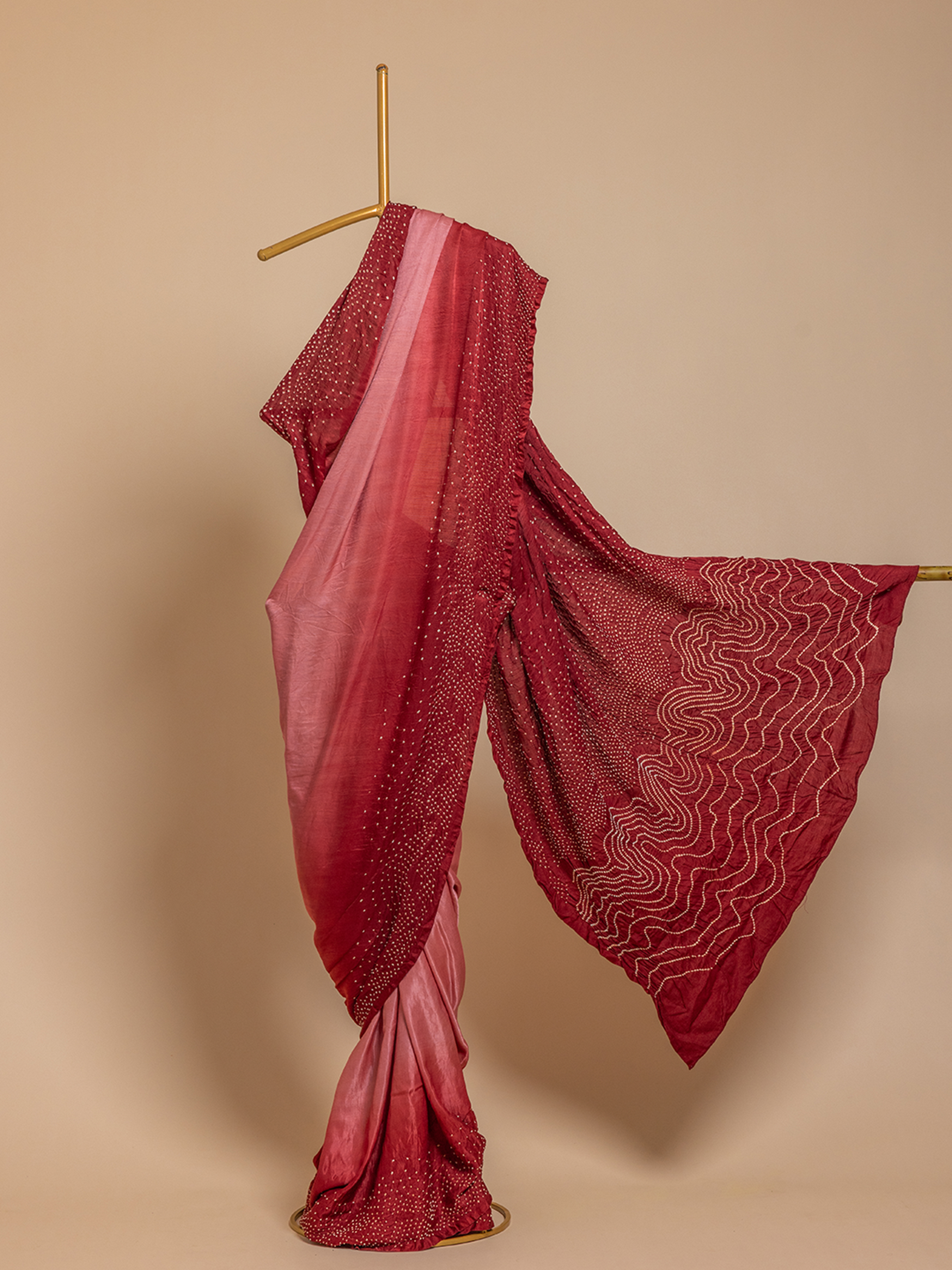 Bandhani Silk Saree Red & Peach