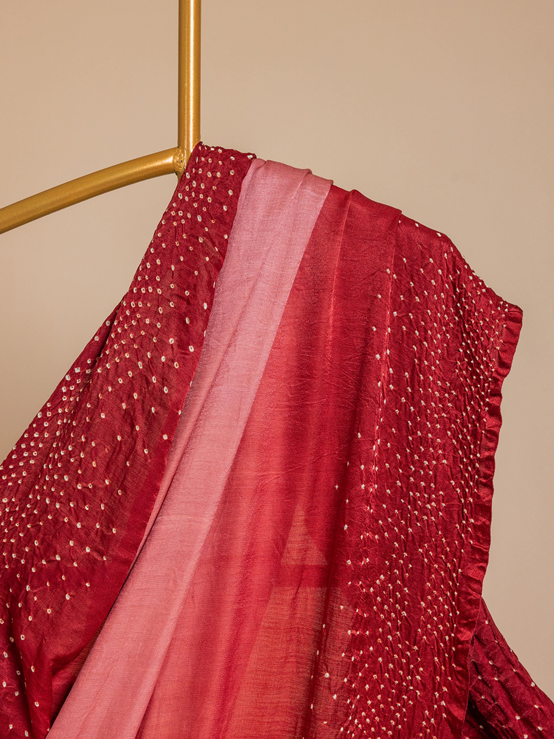 Bandhani Silk Saree Red & Peach
