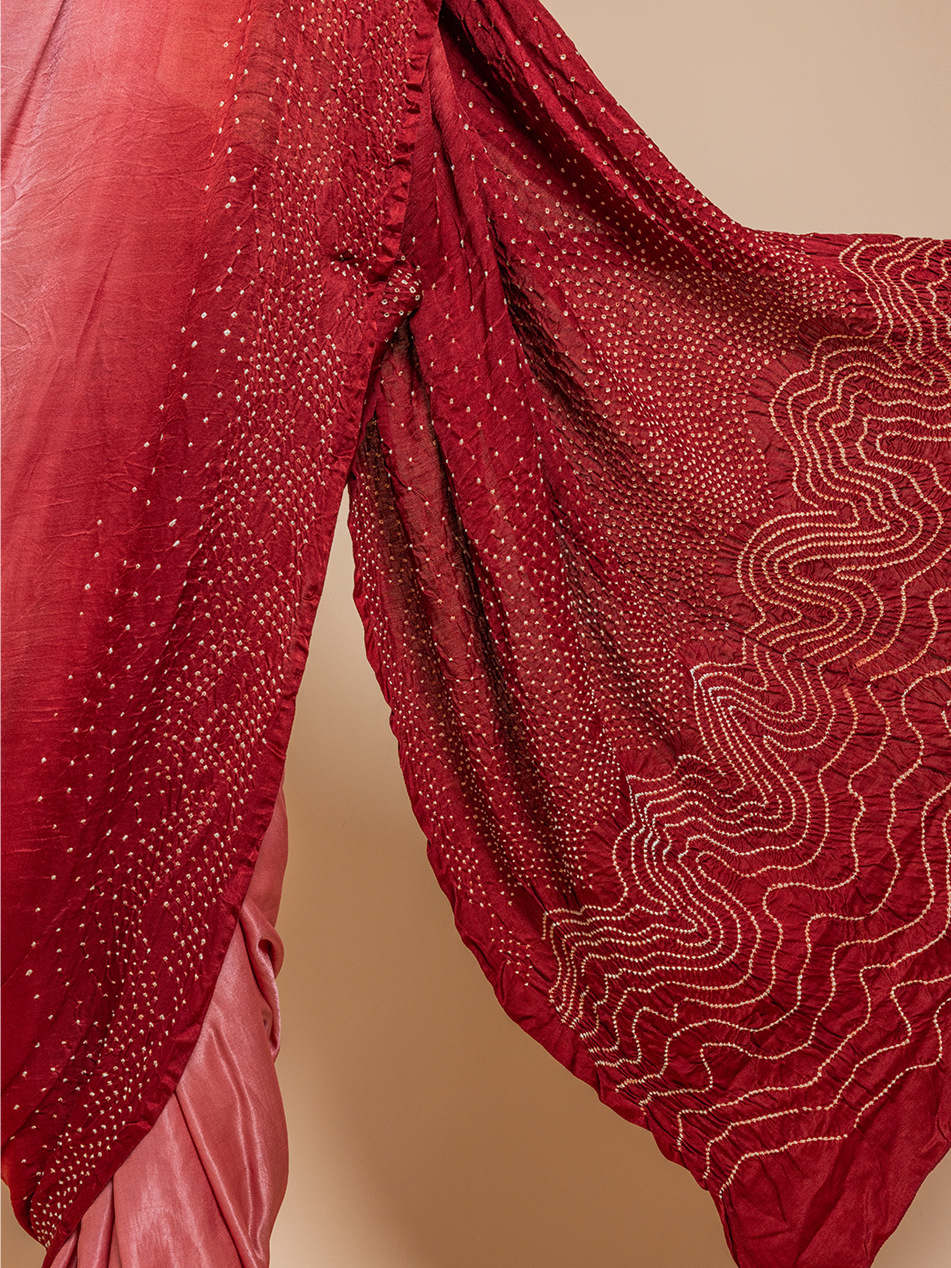 Bandhani Silk Saree Red & Peach