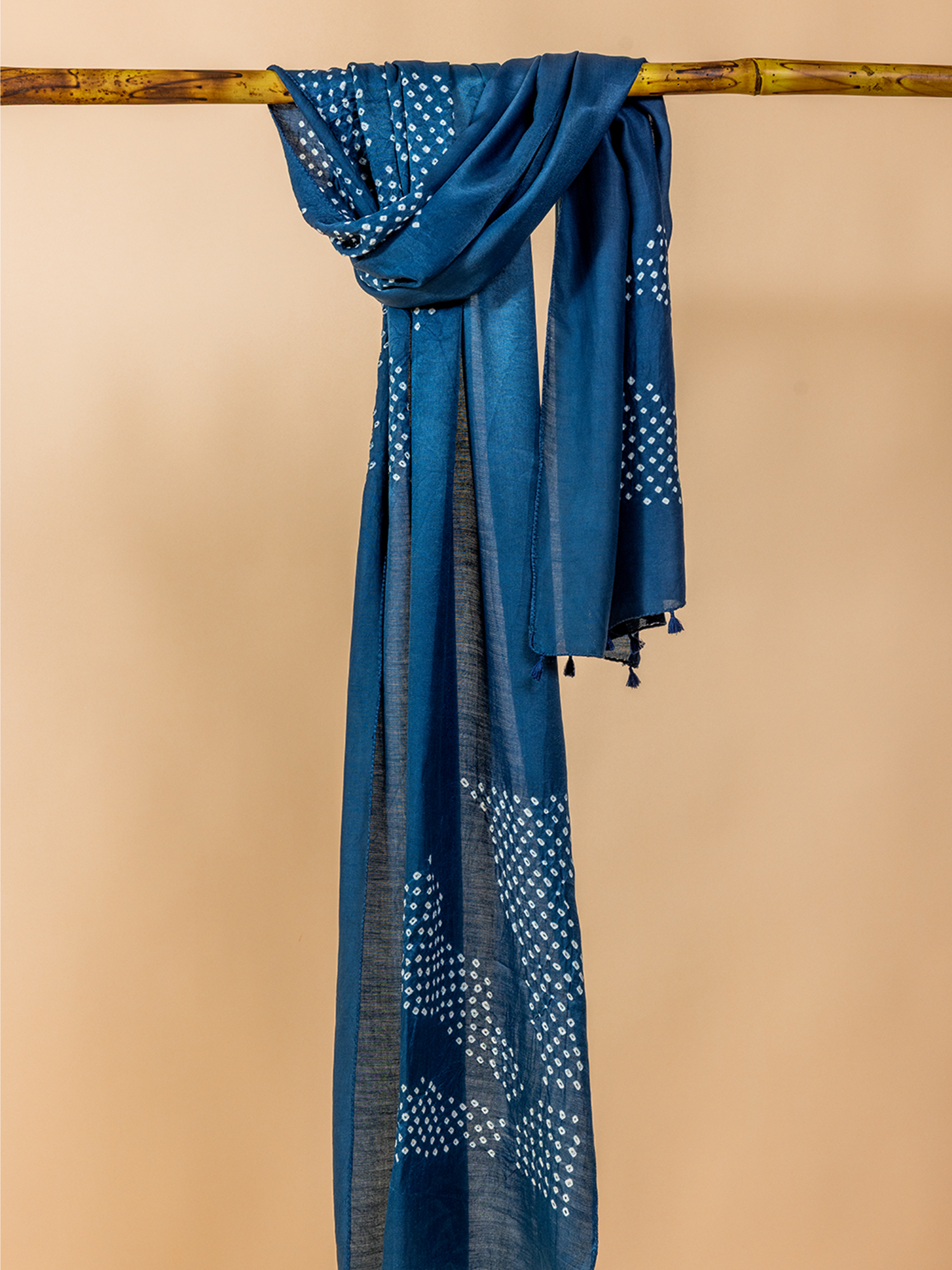 Bandhani Silk Stole Dark Blue