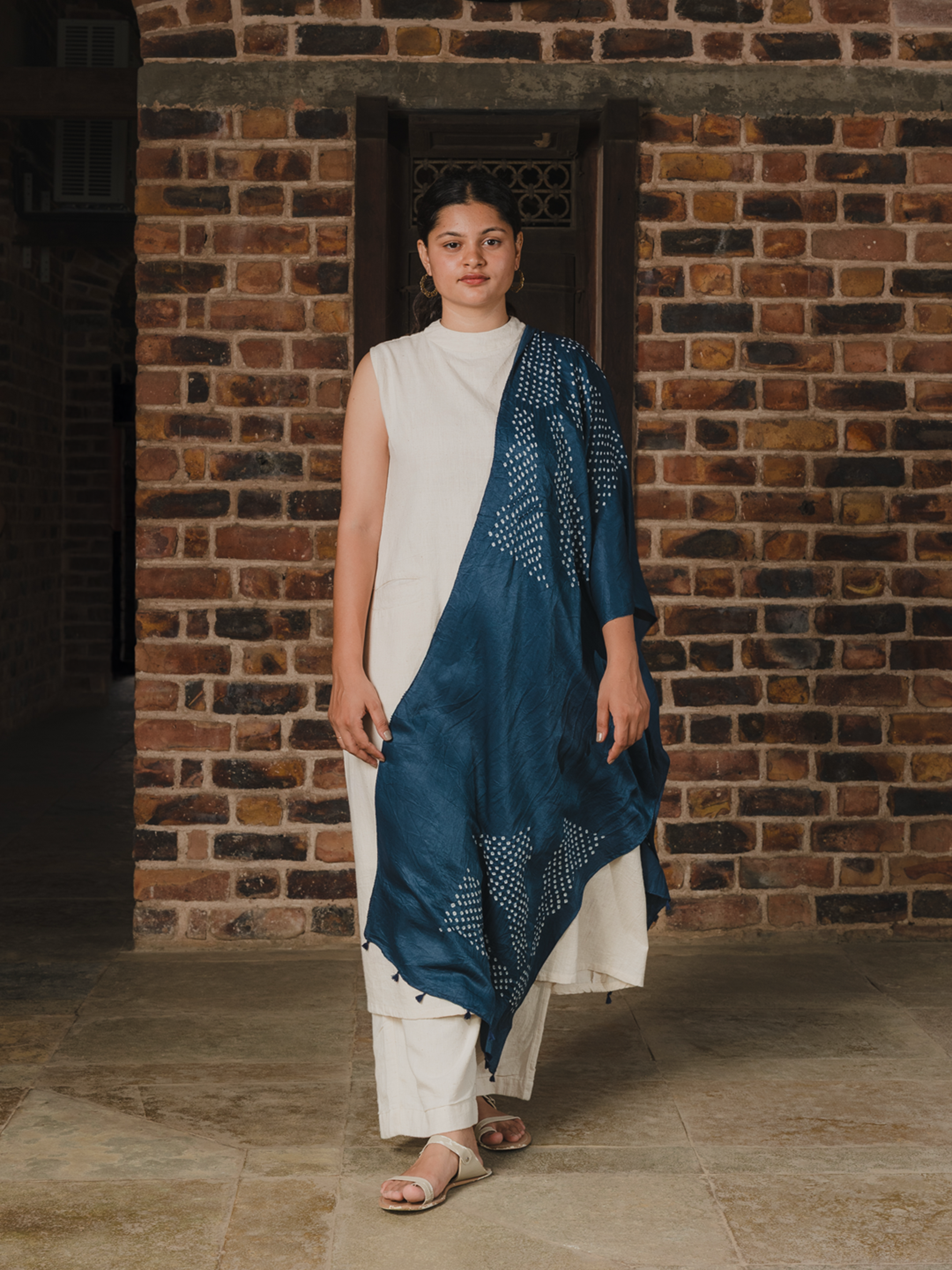Bandhani Silk Stole Dark Blue