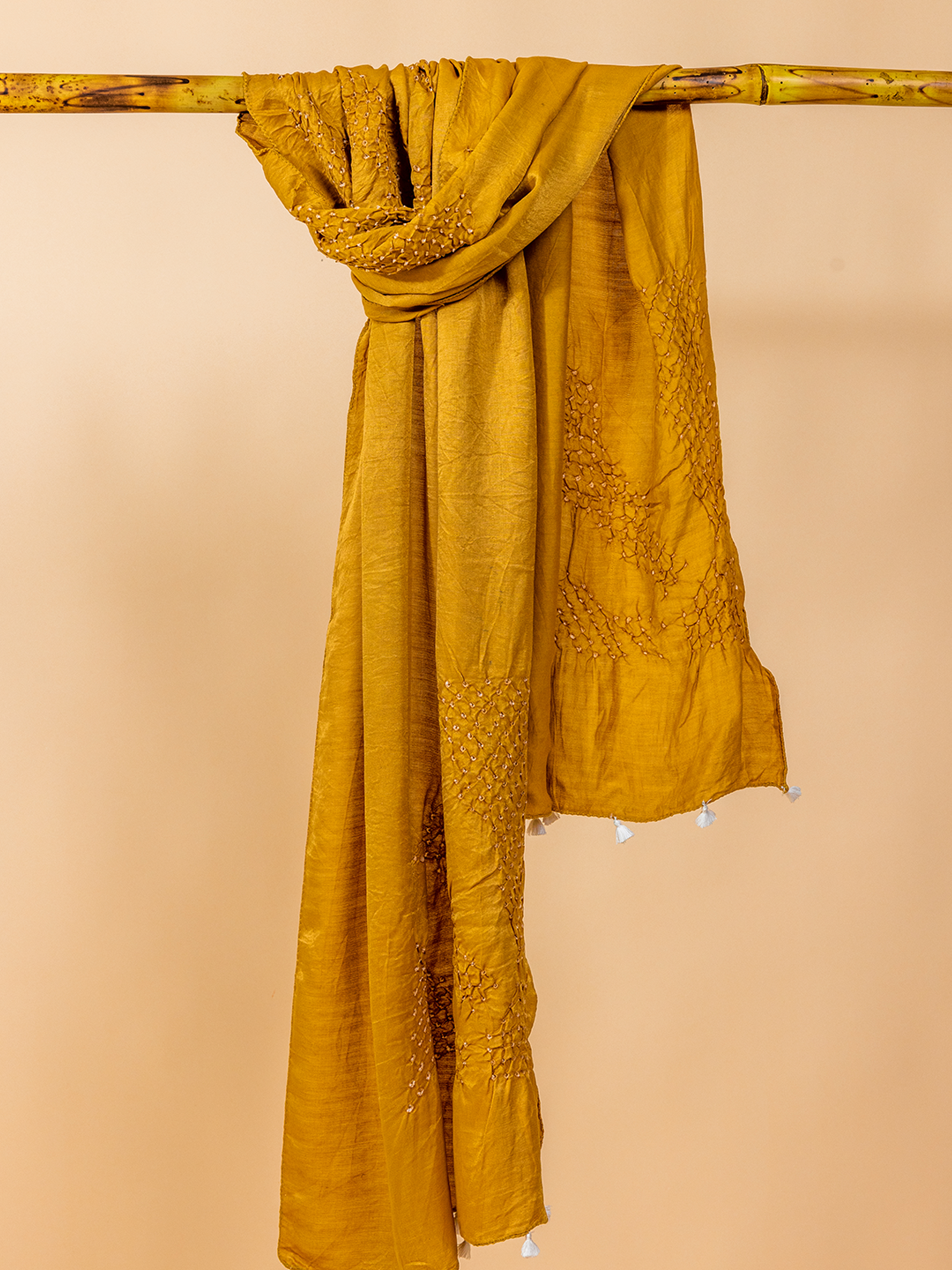 Bandhani Silk Stole  Yellow
