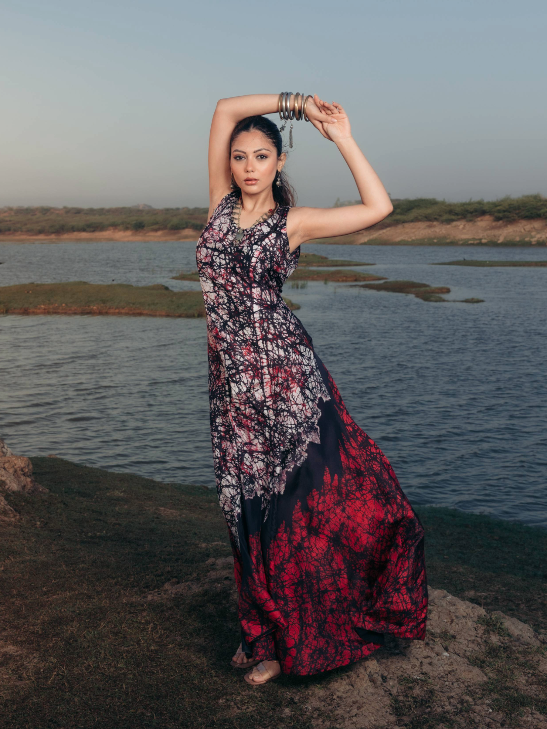 Batik Silk Dress Black, Red & White