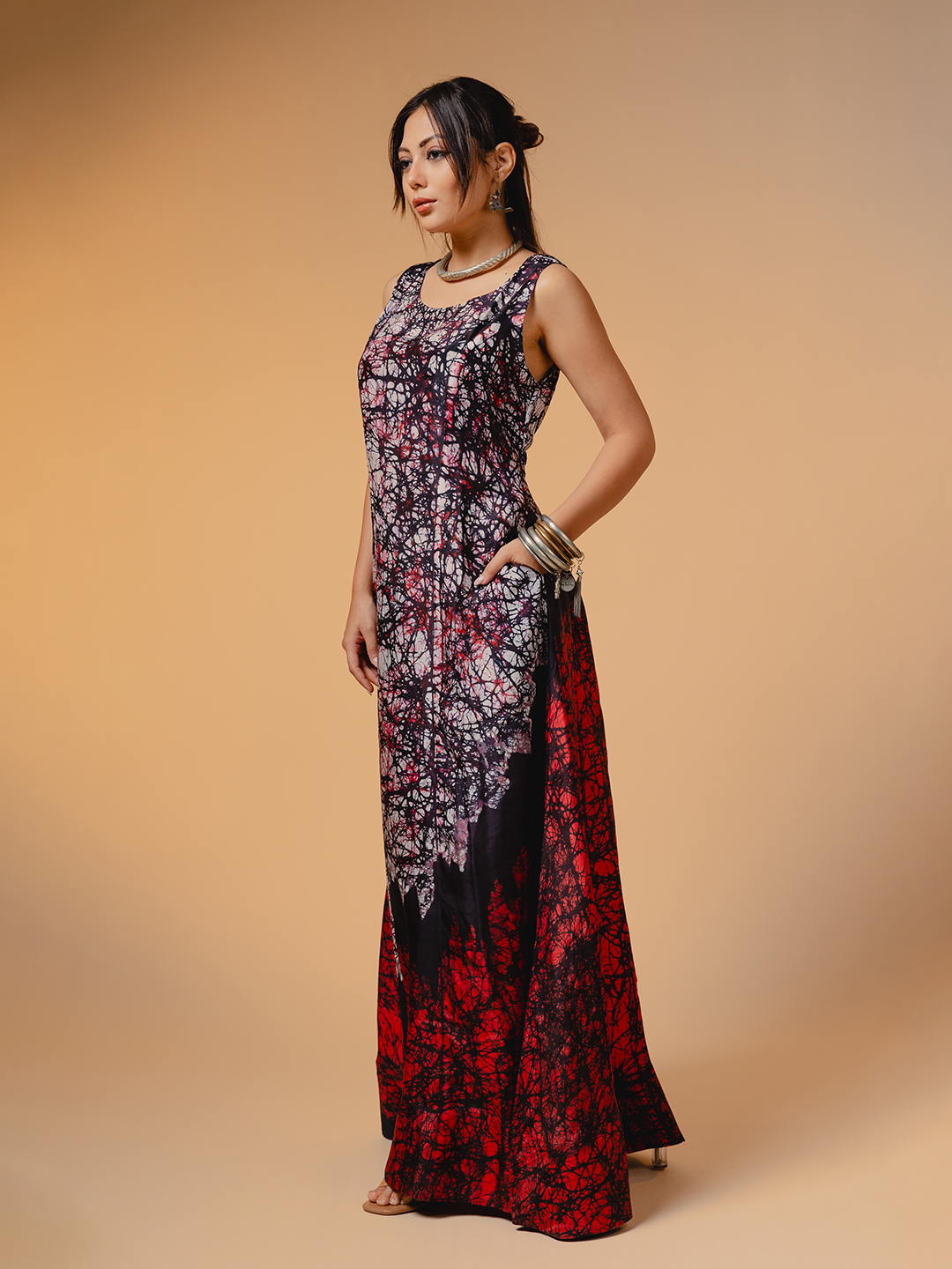Batik Silk Dress  Black, Red & White