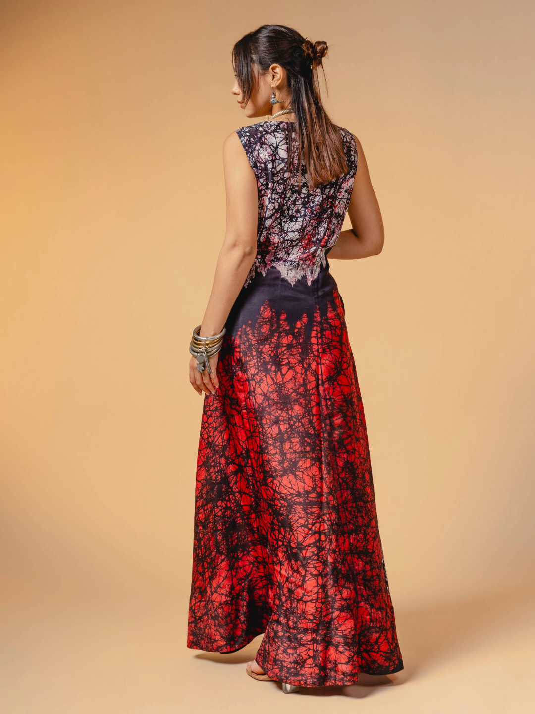Batik Silk Dress  Black, Red & White