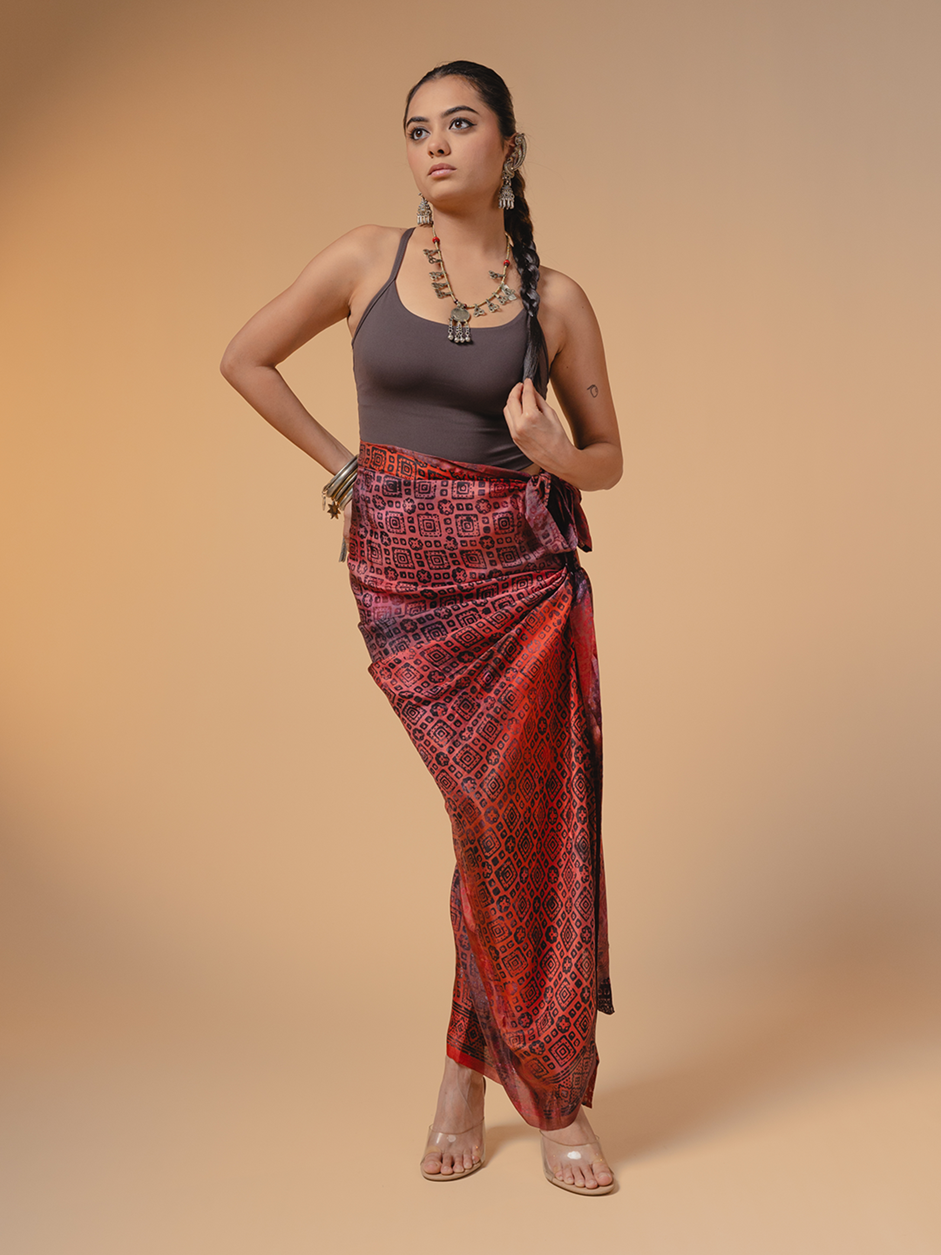 Batik Silk Skirt Black & Red