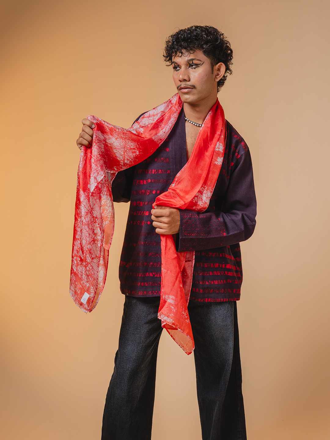 Batik Silk Stole Red & White