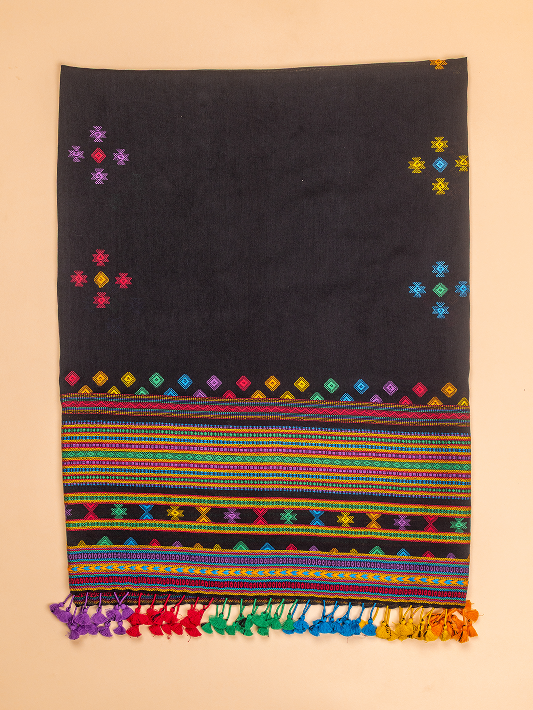 Extra Weft Bamboo Stole Black
