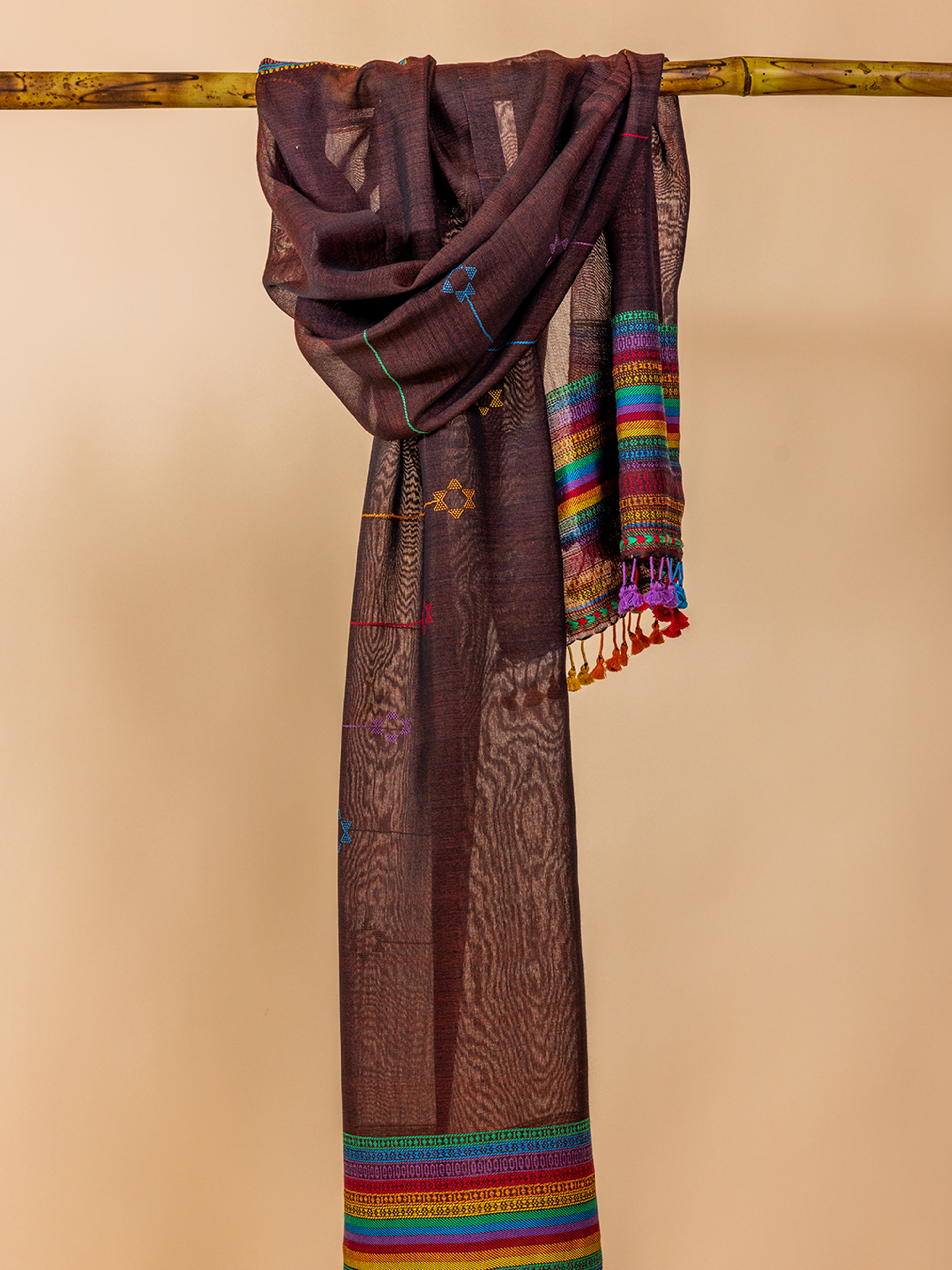 Extra- Weft Eri Silk Stole Brown