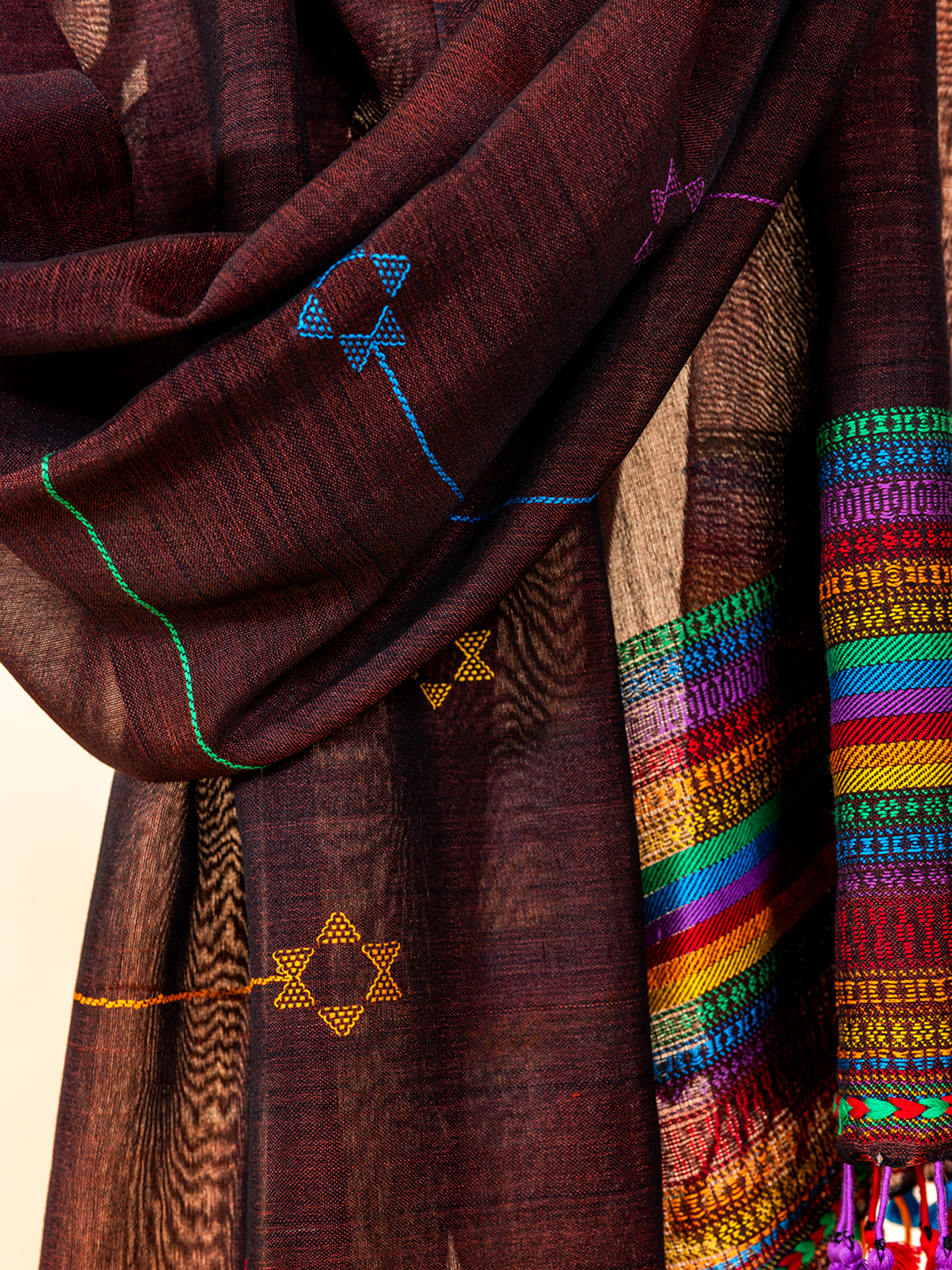 Extra- Weft Eri Silk Stole Brown
