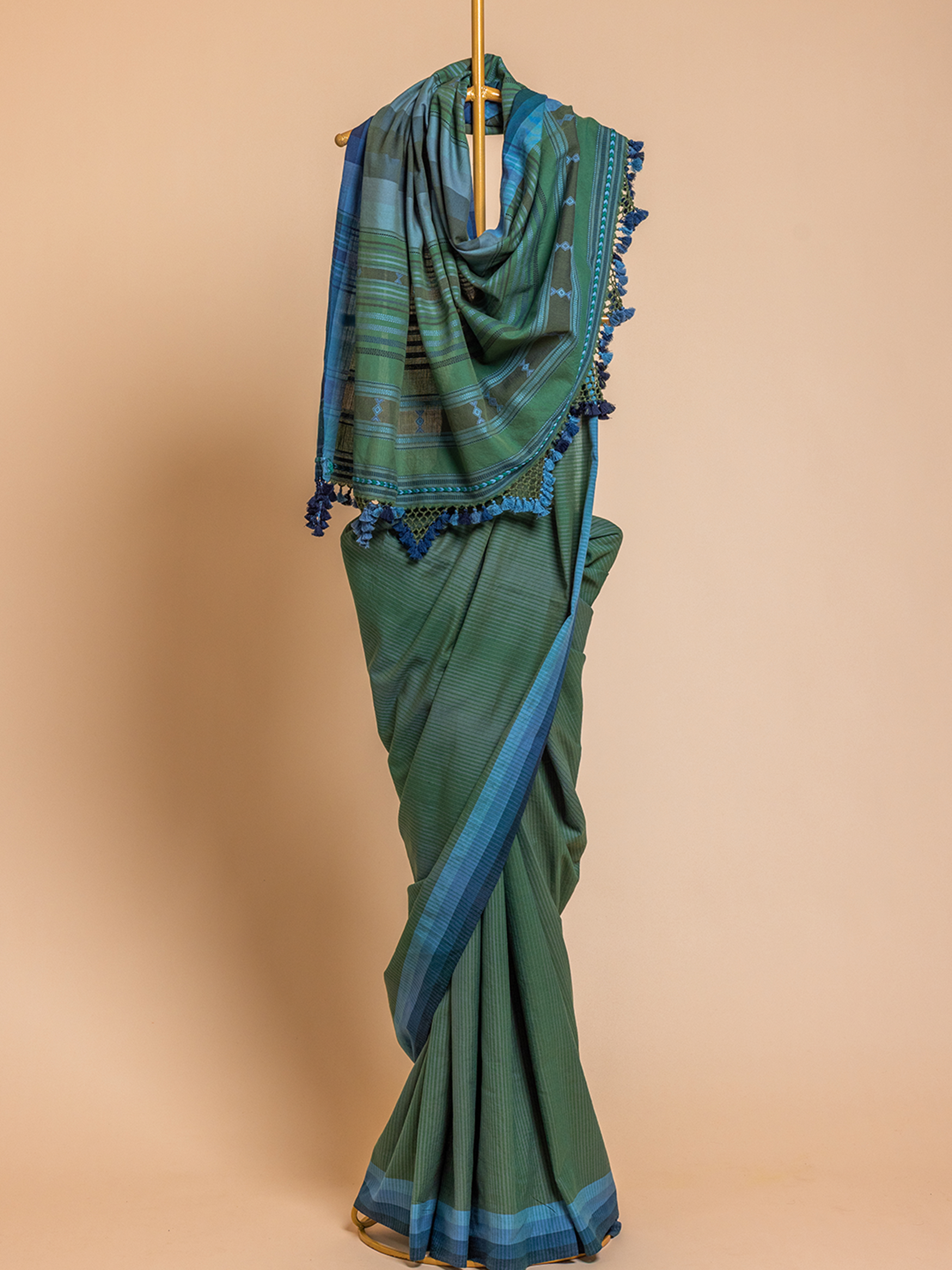 Extra- Weft  Cotton Saree Green & Blue