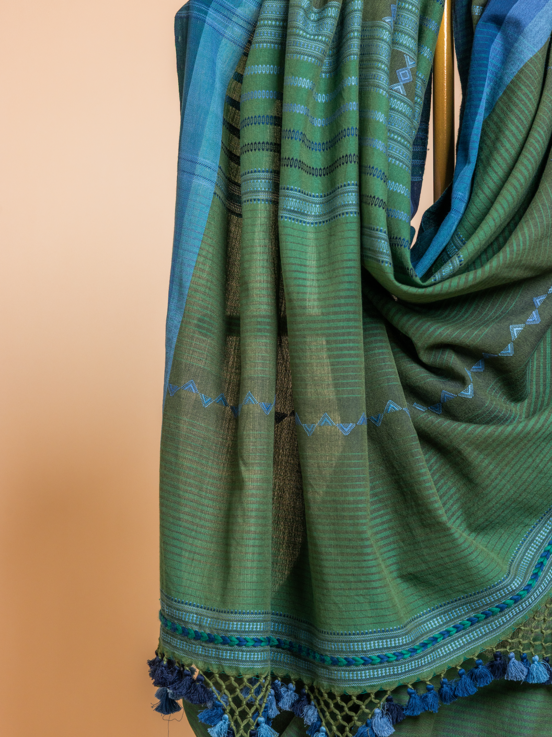 Extra- Weft Cotton Saree Green