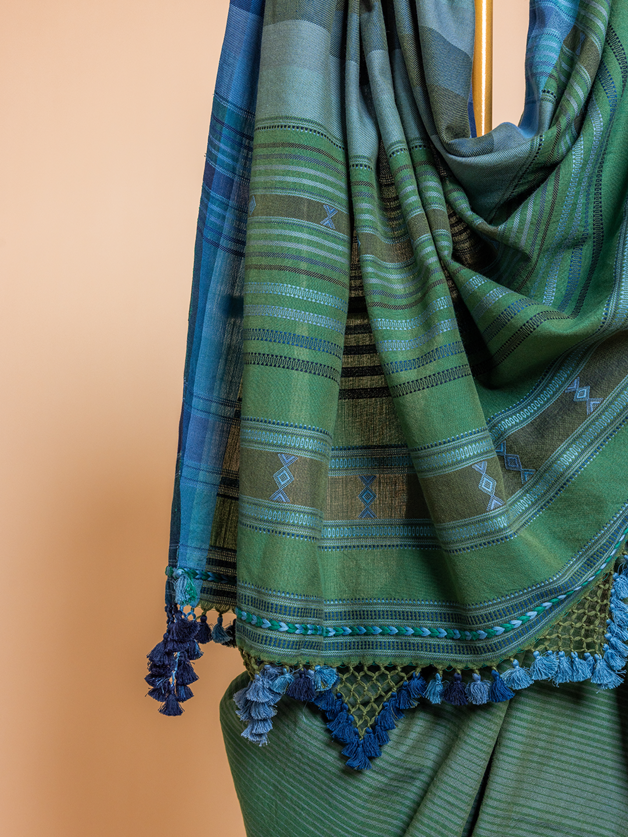 Extra- Weft  Cotton Saree Green & Blue