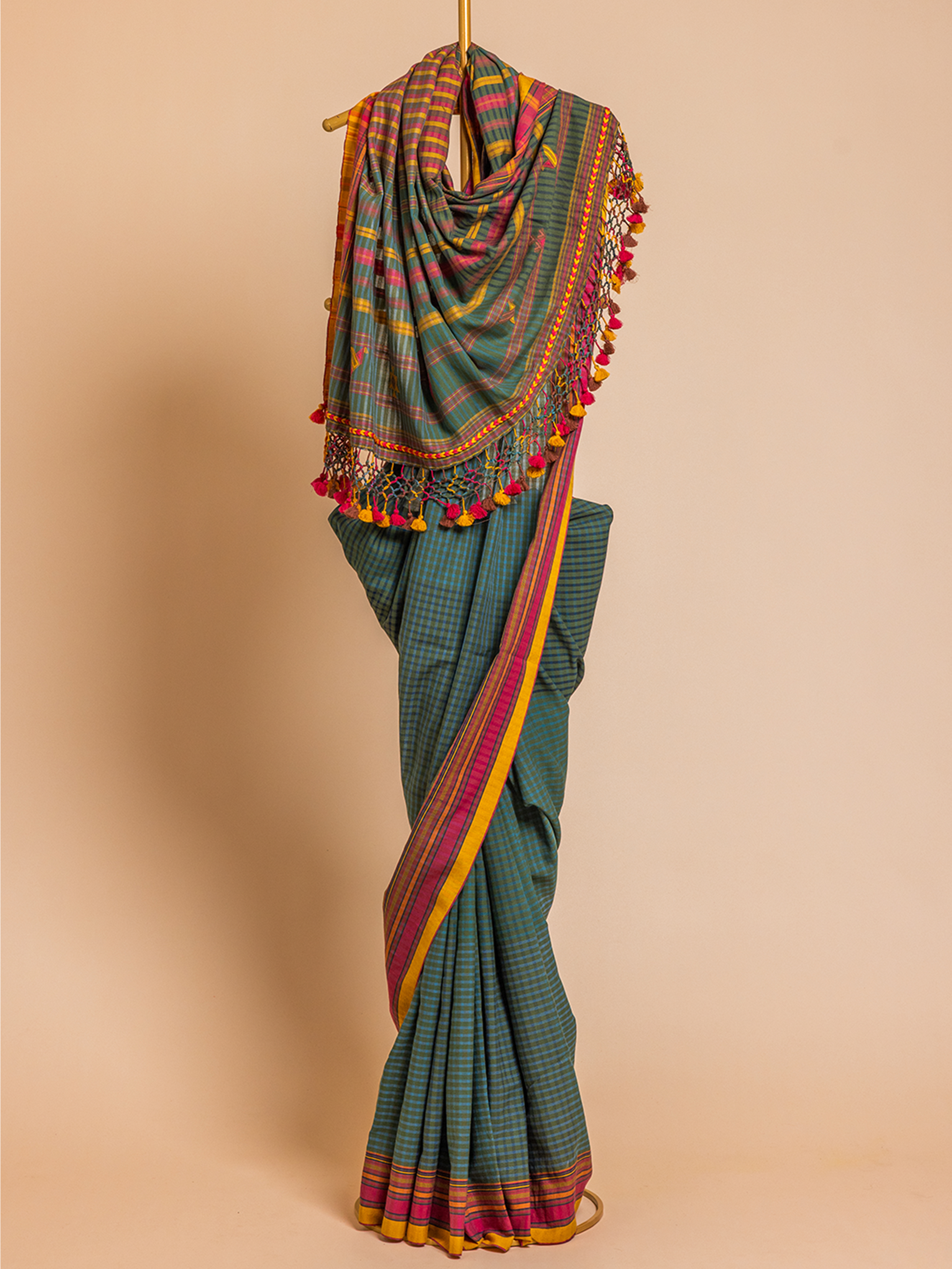 Extra- Weft  Cotton Saree Turquoise Panchhi