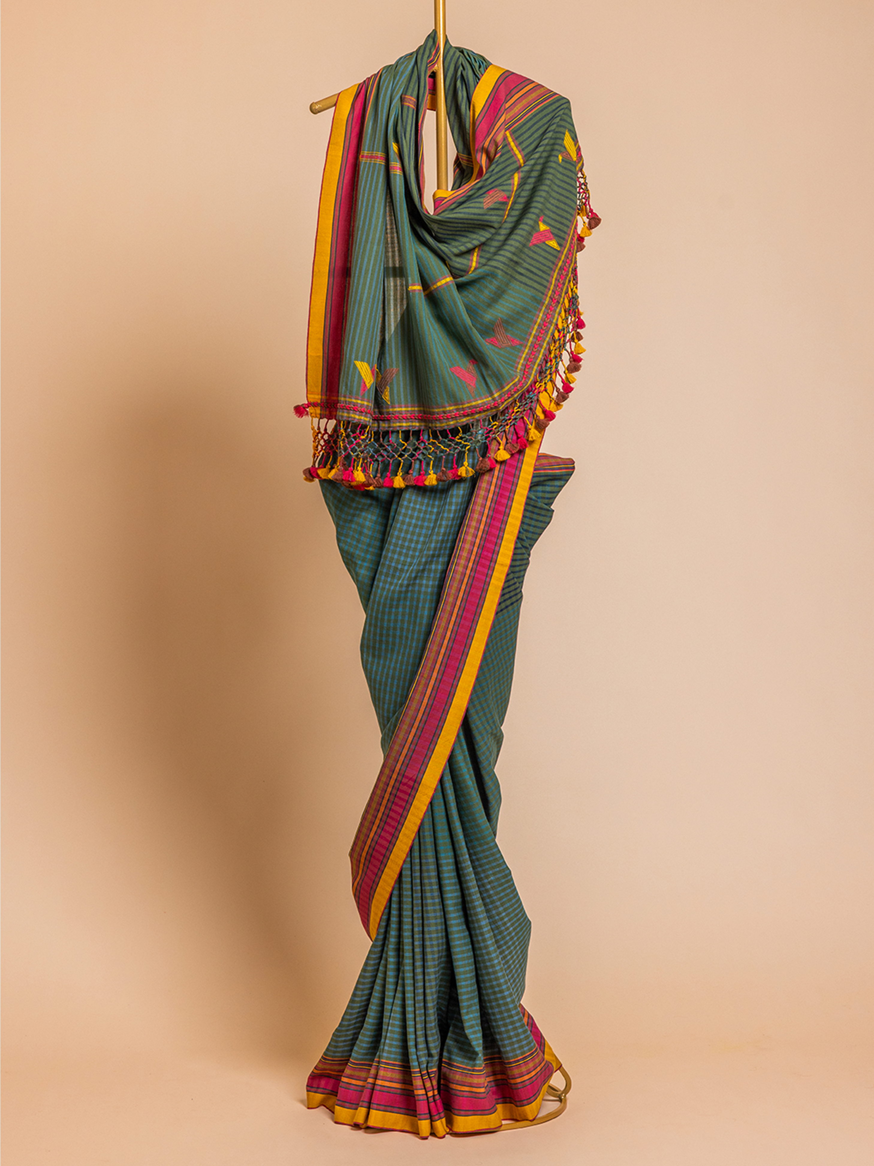 Extra-weft Cotton Saree Turquoise Sparrow