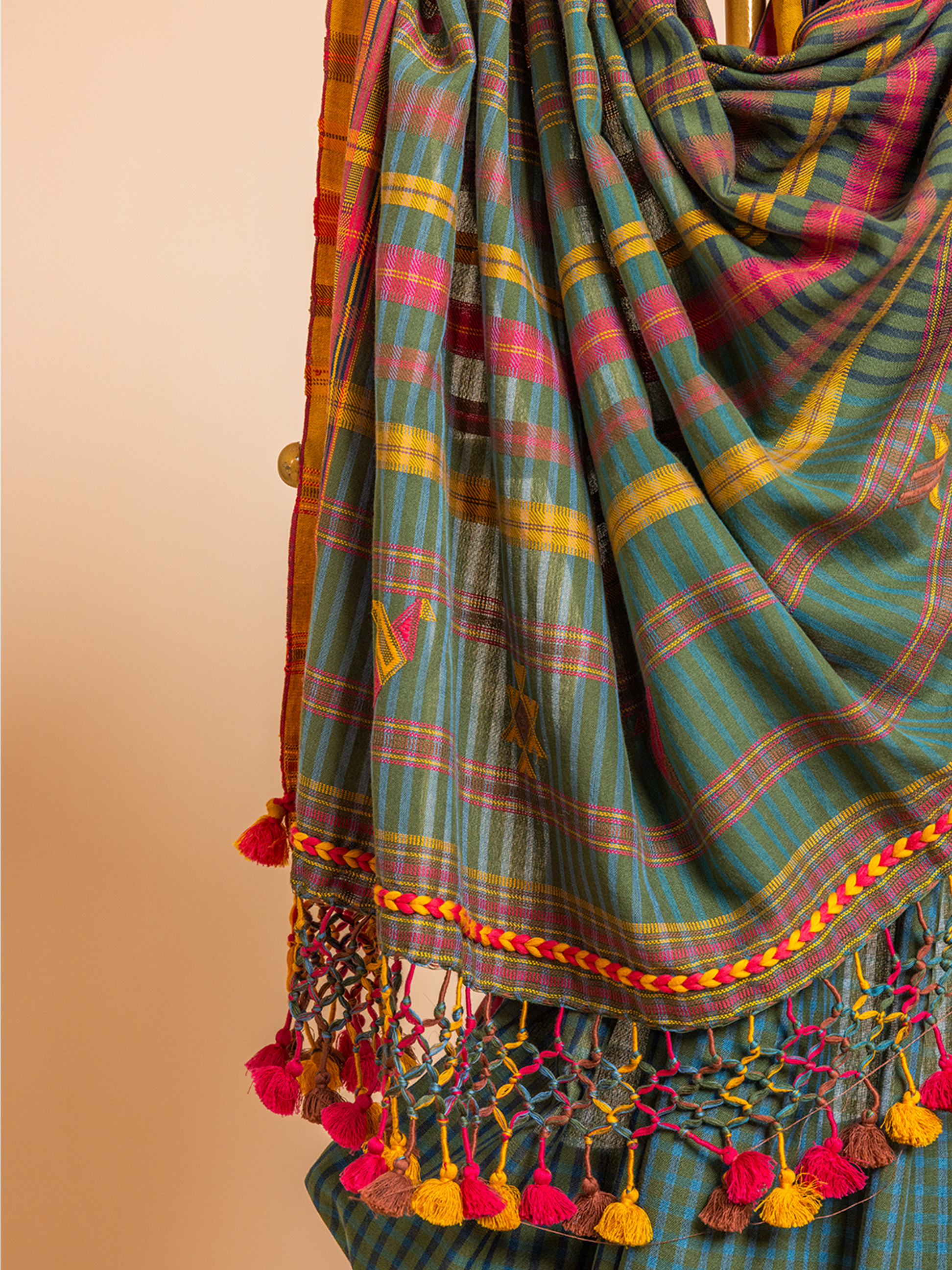 Extra- Weft  Cotton Saree Turquoise Panchhi