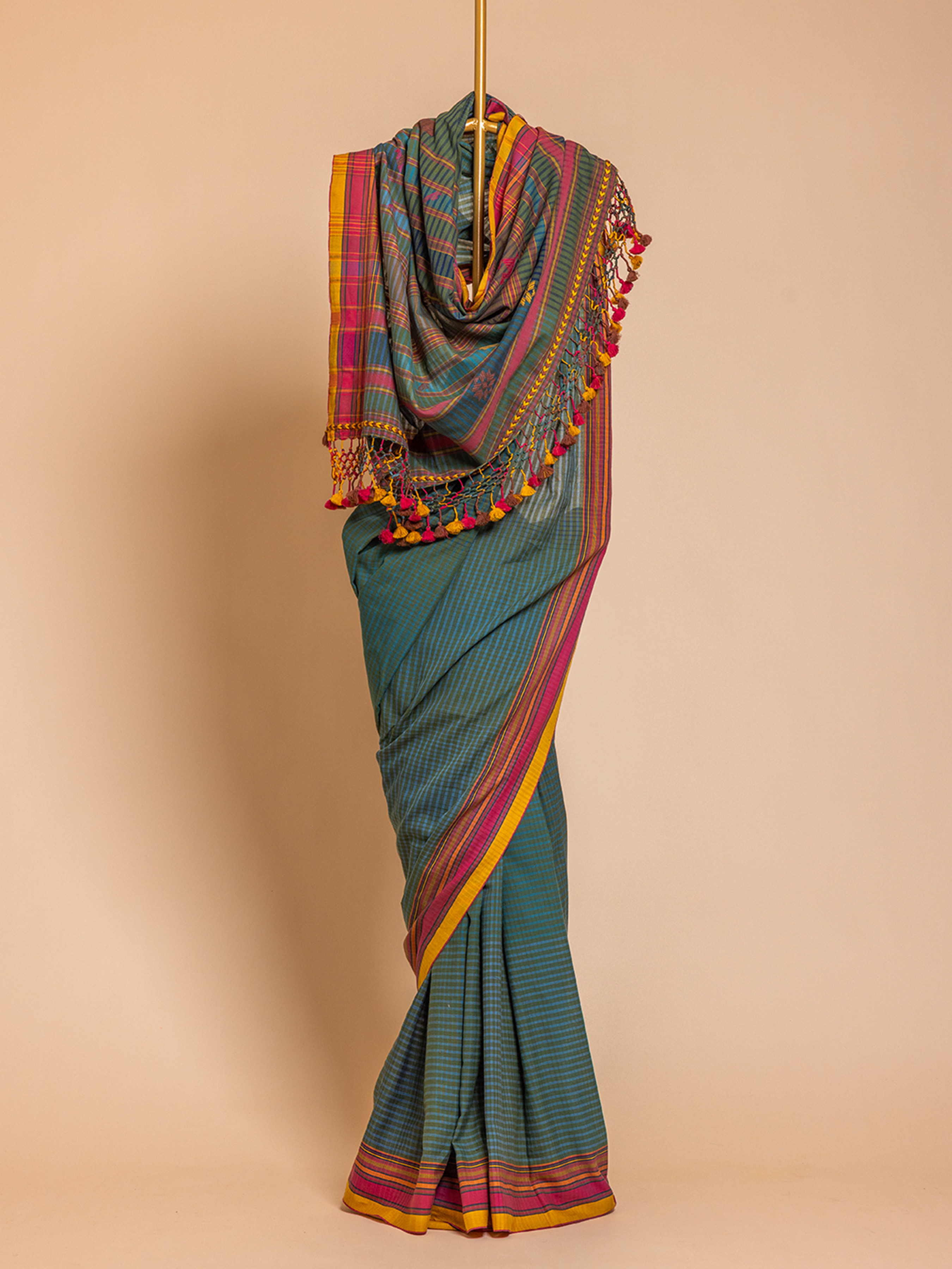 Extra- Weft  Cotton Saree Turquoise